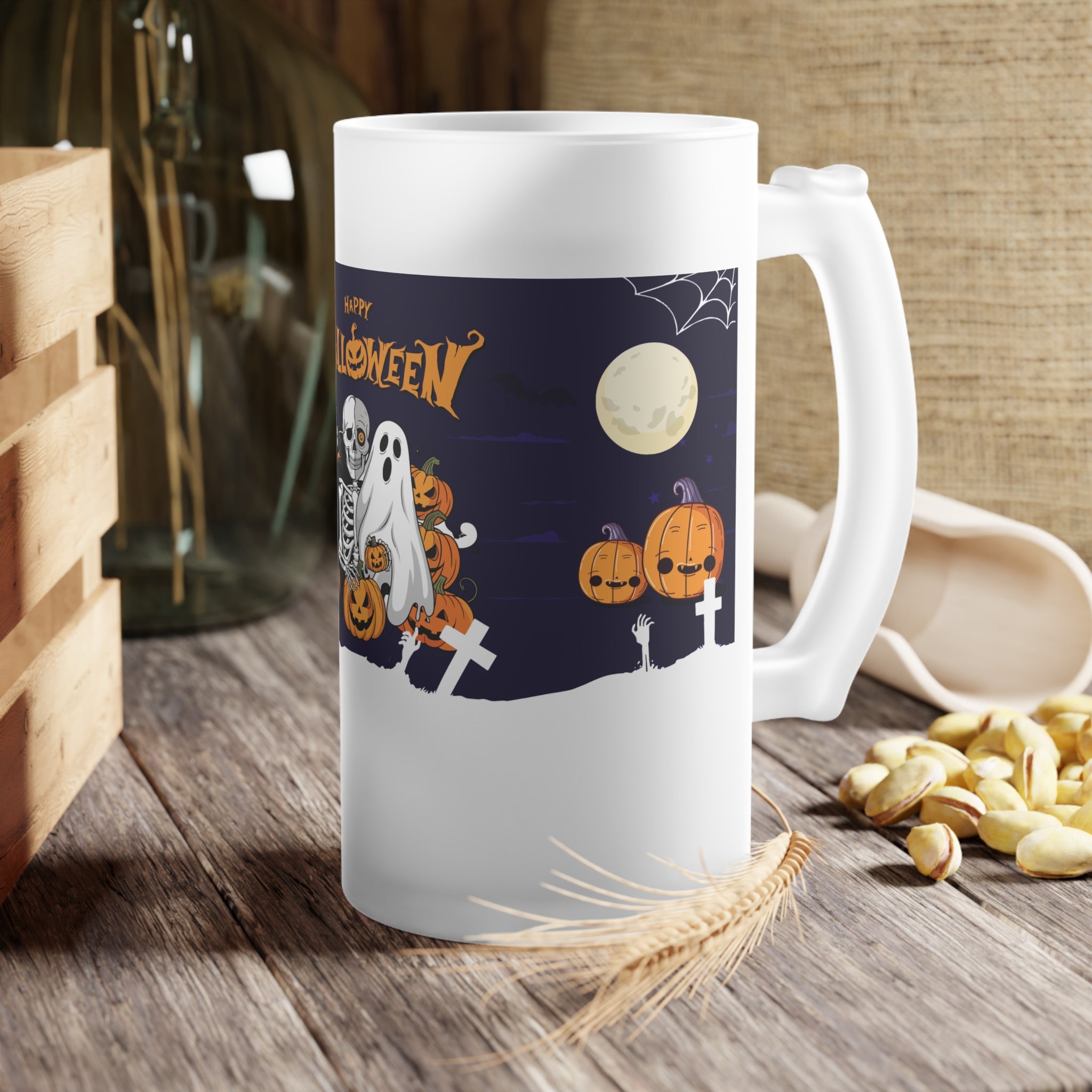 Halloween is Better with Skeleton | Frosted Glass Beer Mug