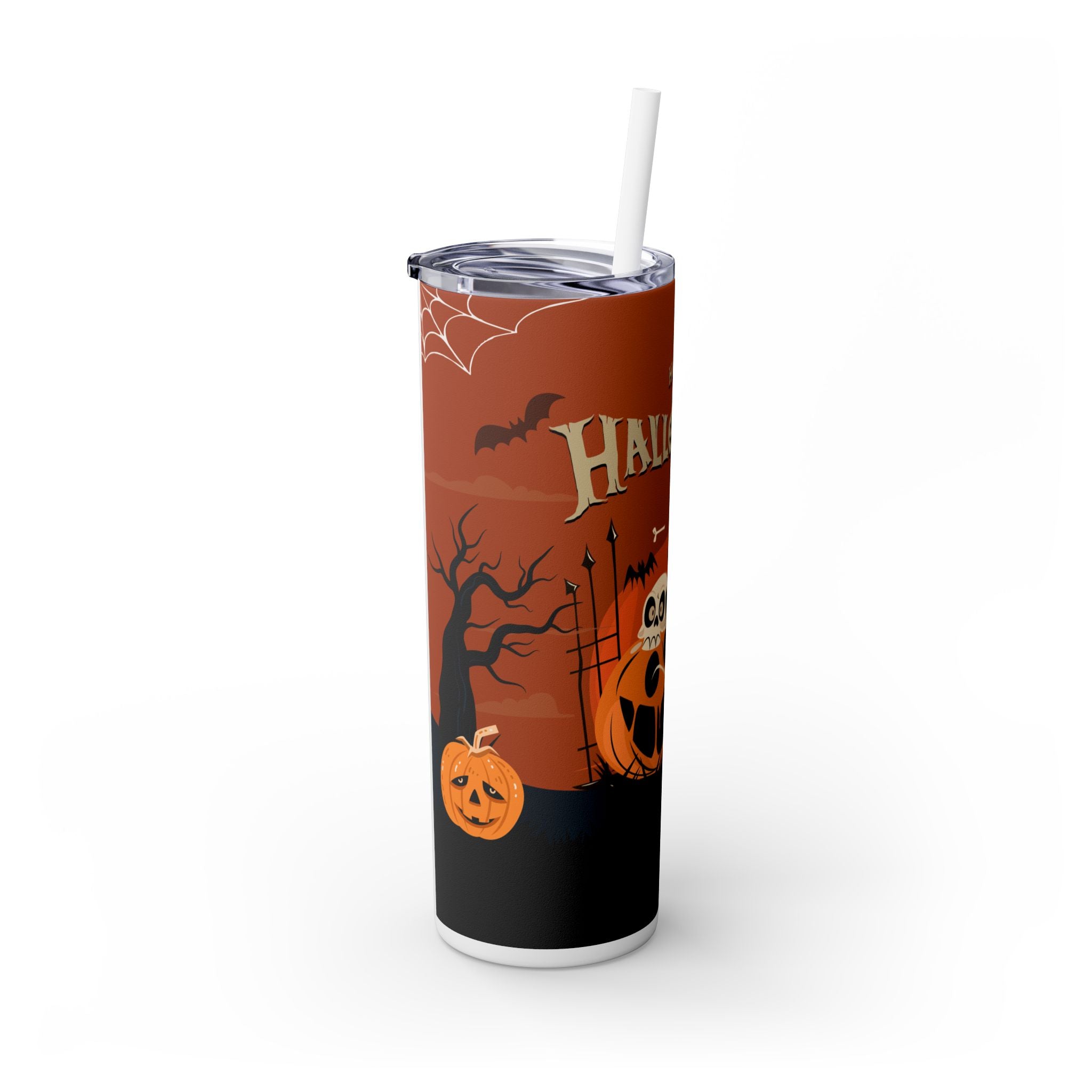 Happy Halloween with Pumpkin | Skinny Tumbler with Straw