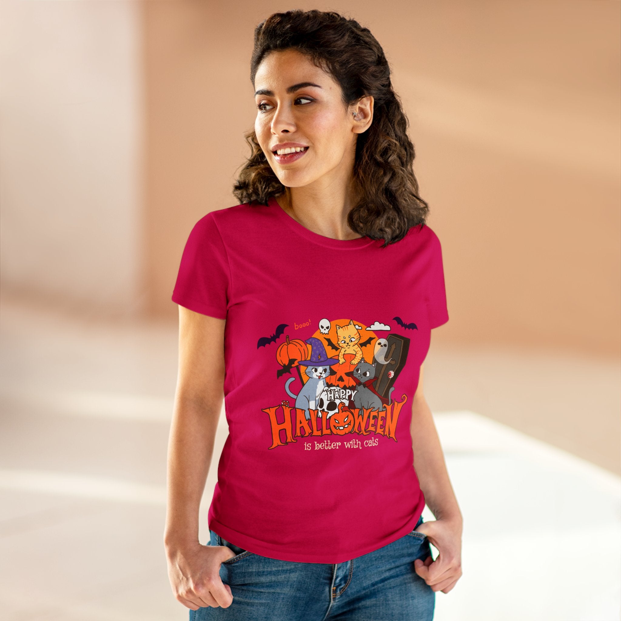 Halloween is Better with Cats | Women's Midweight Cotton Tee