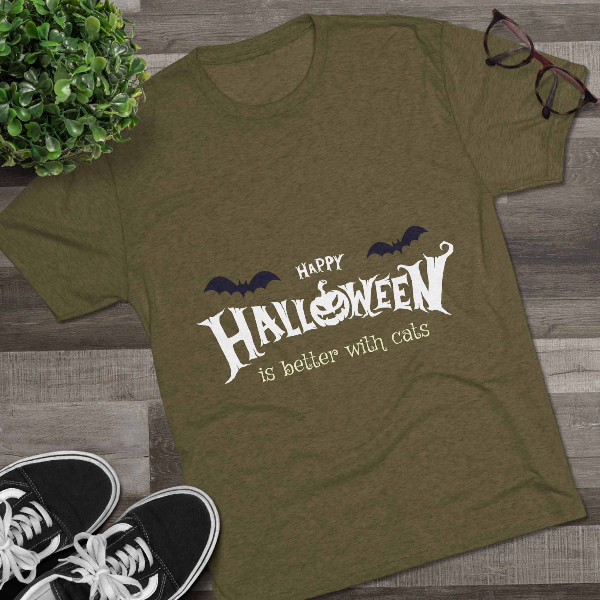 Halloween with Witch's Cats | Unisex Tri-Blend Crew Tee