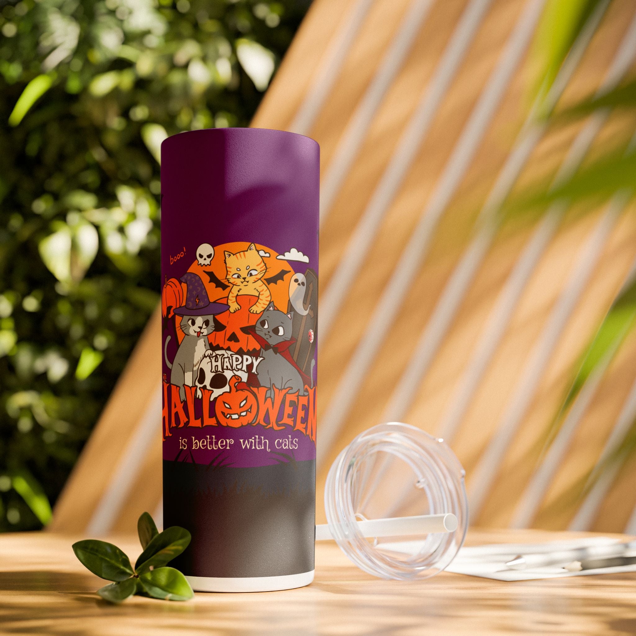 Happy Halloween is Better with Cats | Skinny Tumbler with Straw