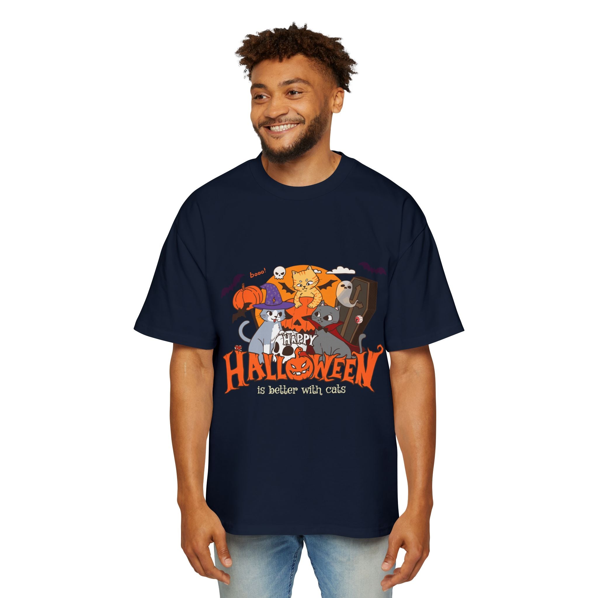 Halloween is Better with Cats | Men's Heavy Oversized Tee