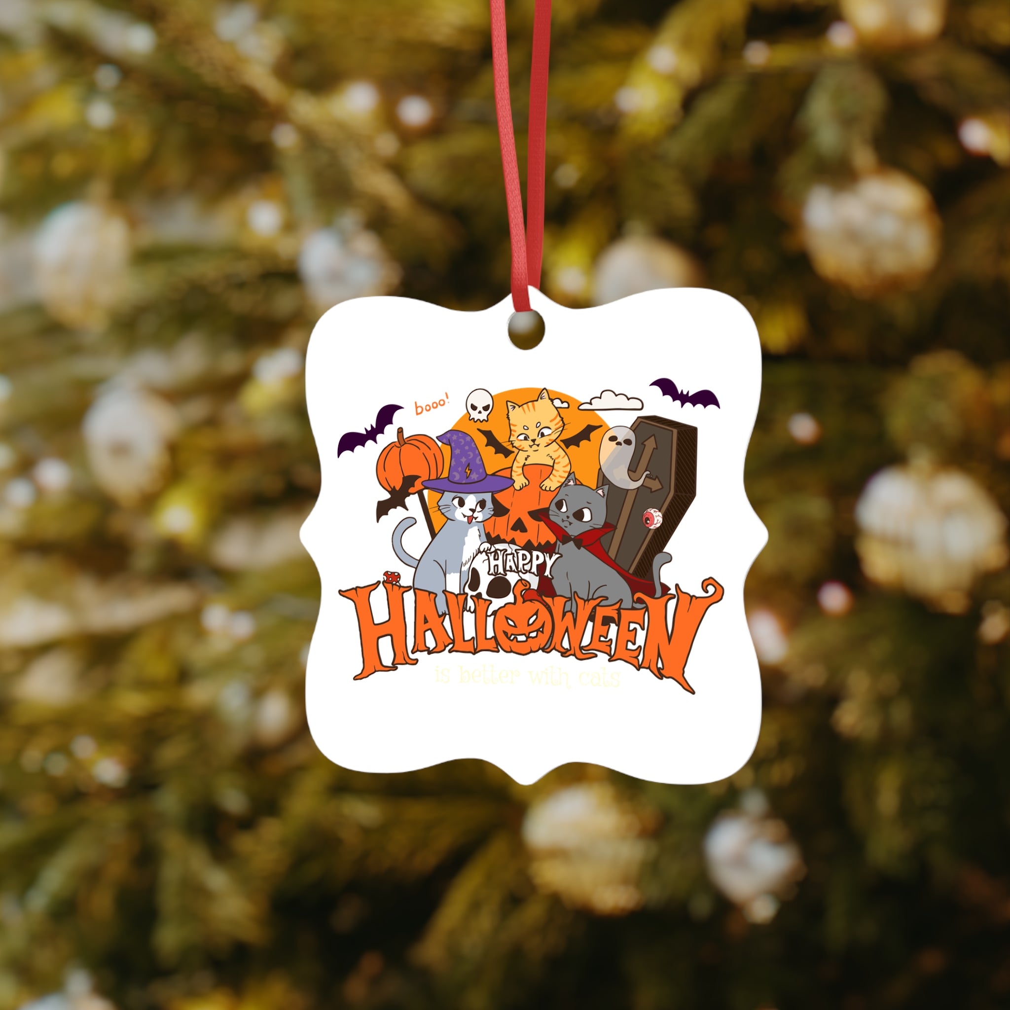 Halloween is Better with Cats | Aluminum Ornaments