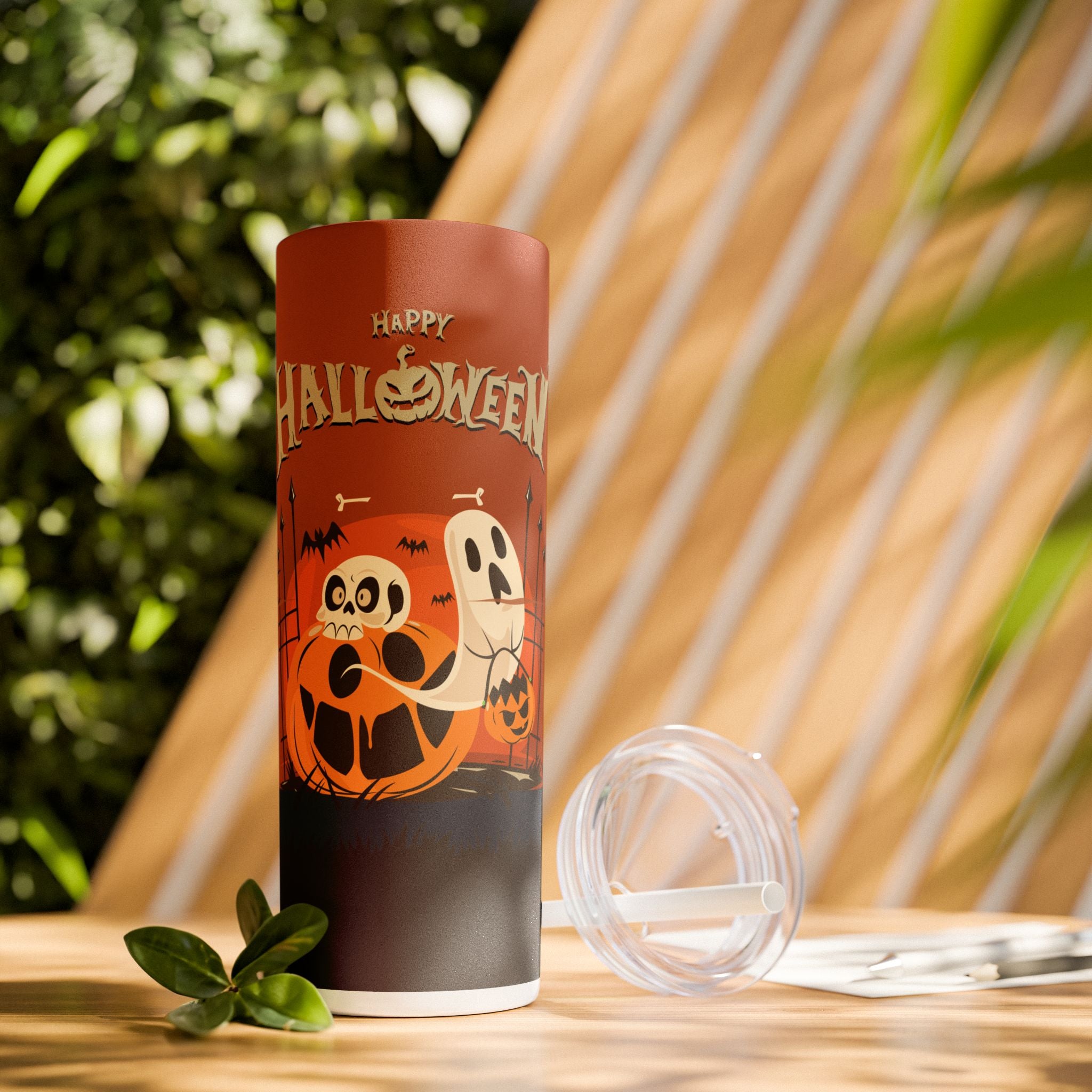 Happy Halloween with Pumpkin | Skinny Tumbler with Straw