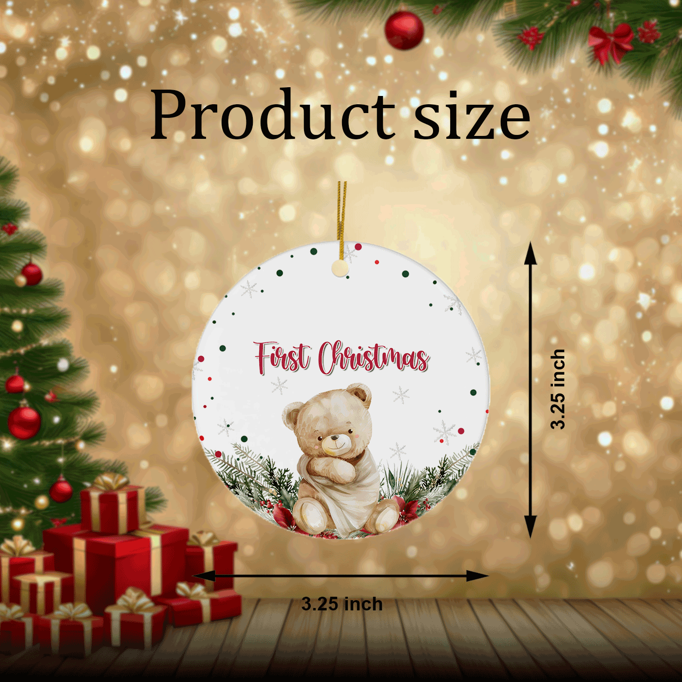 Baby's First Christmas Bear | Cute Holiday Keepsake for Newborn | Ceramic Ornament