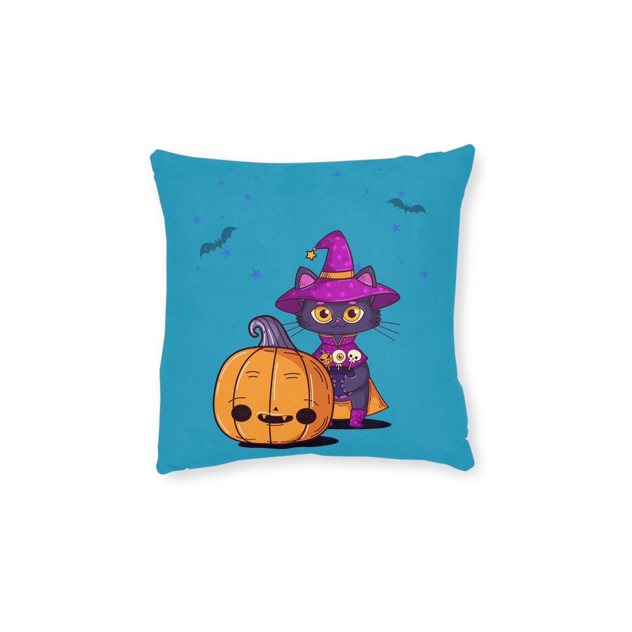 Halloween with Witch's Cats | Square Pillow - Pink Back