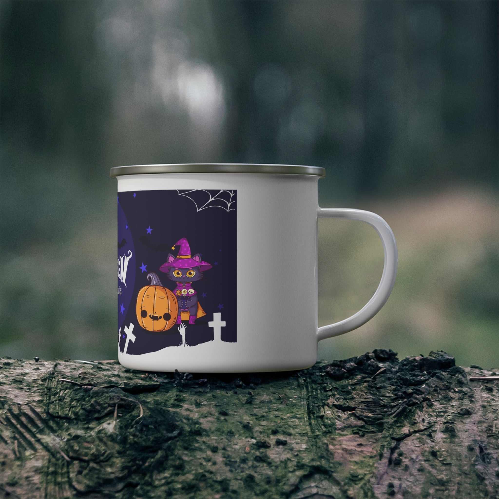 Happy Halloween with Witch's Cats | Enamel Camping Mug