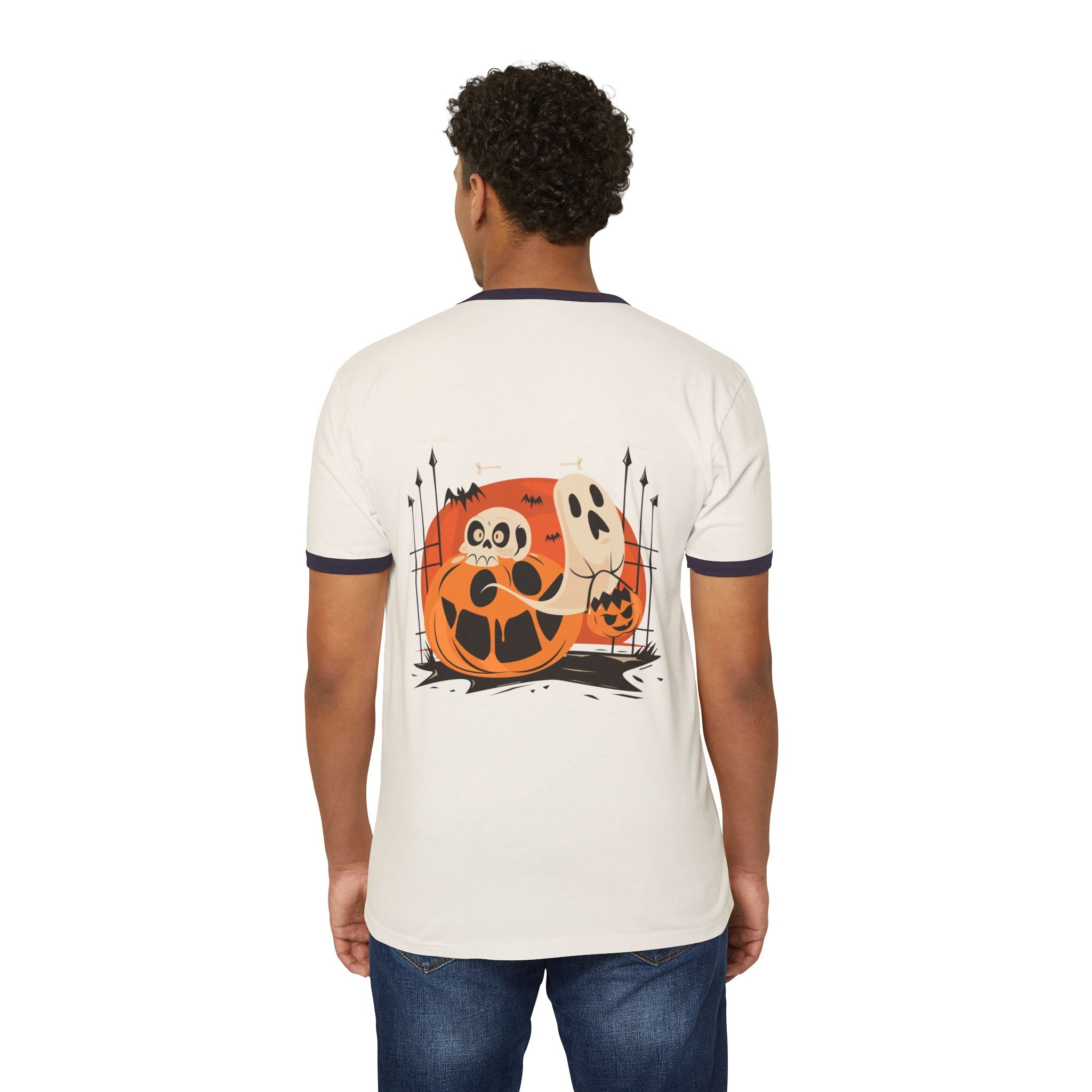 Halloween with Pumpkins | Unisex Cotton Ringer T-Shirt