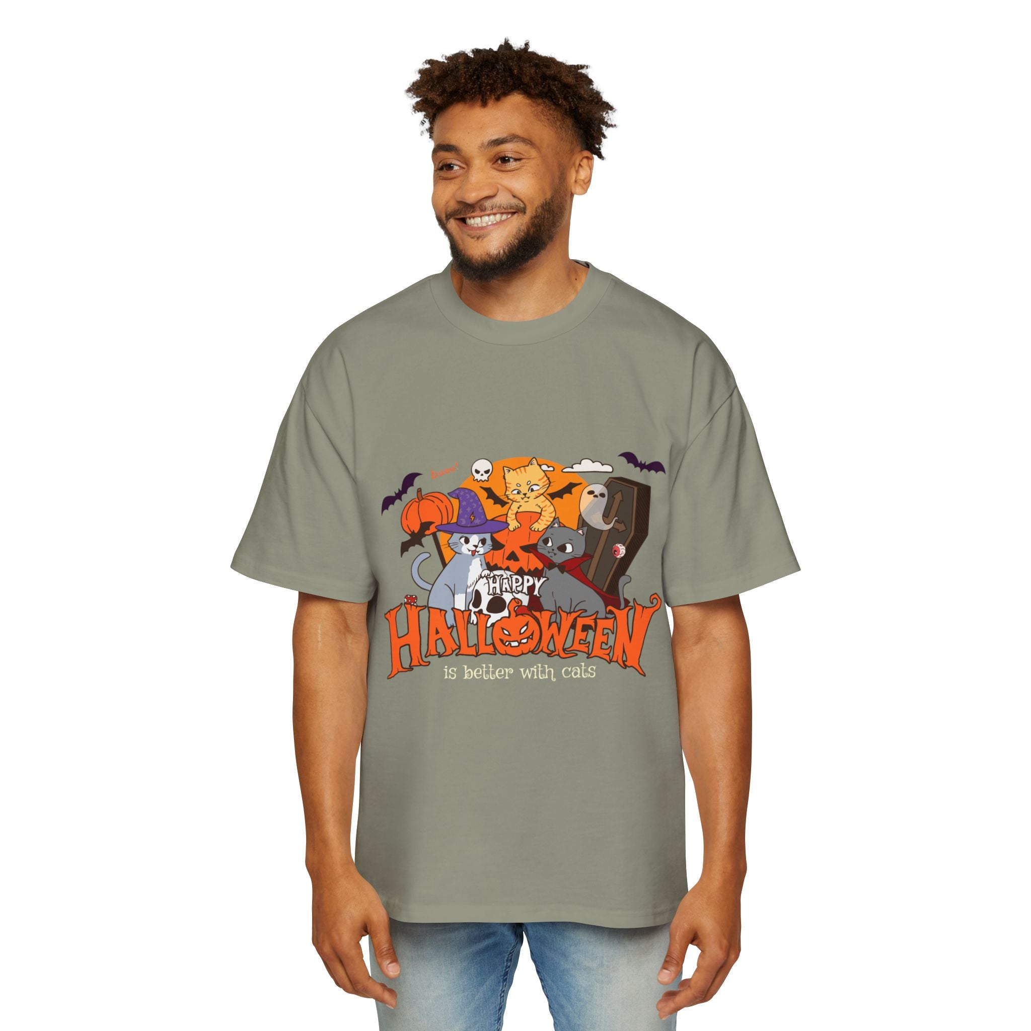 Halloween is Better with Cats | Men's Heavy Oversized Tee