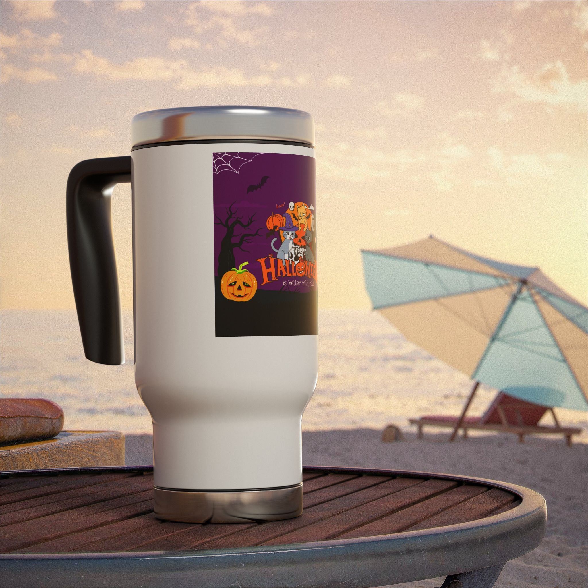 Happy Halloween is Better with Cats | Stainless Steel Travel Mug with Handle