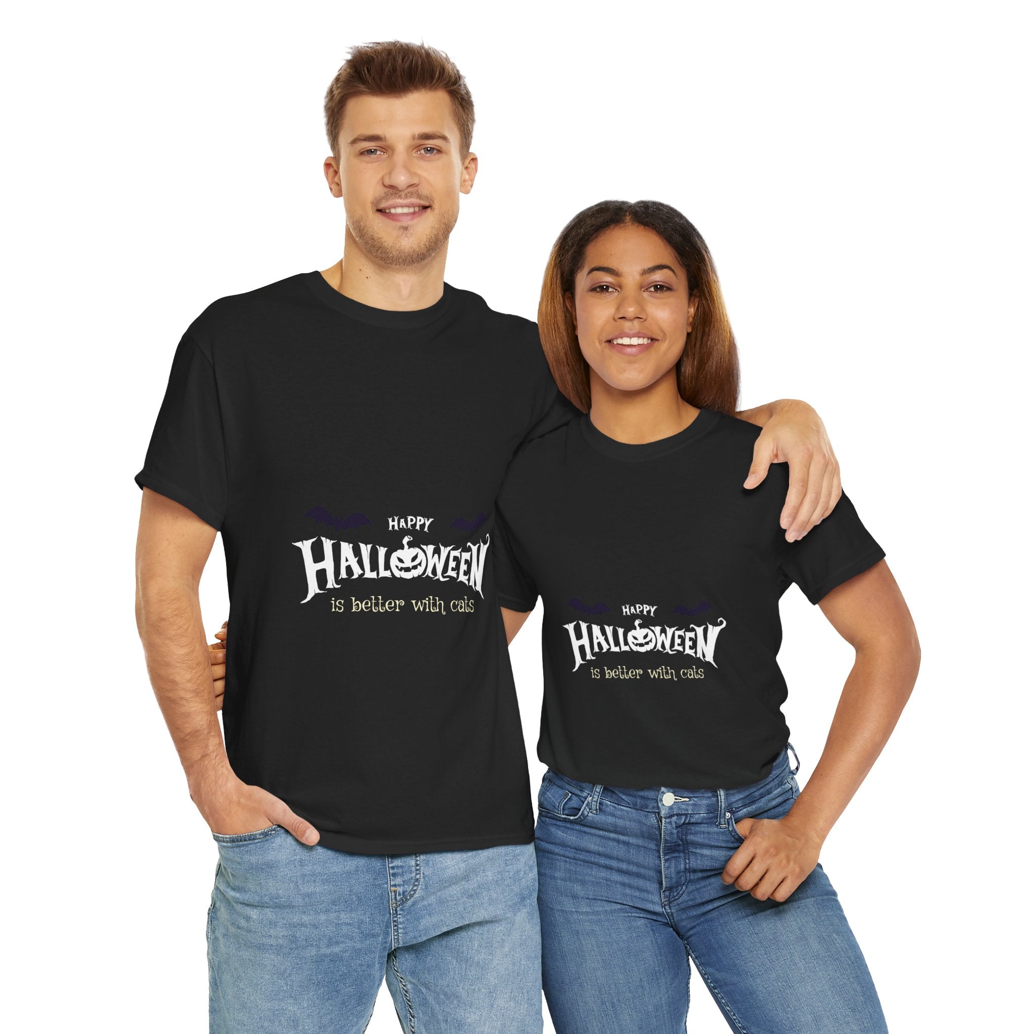 Halloween with Witch's Cats | Unisex Heavy Cotton Tee