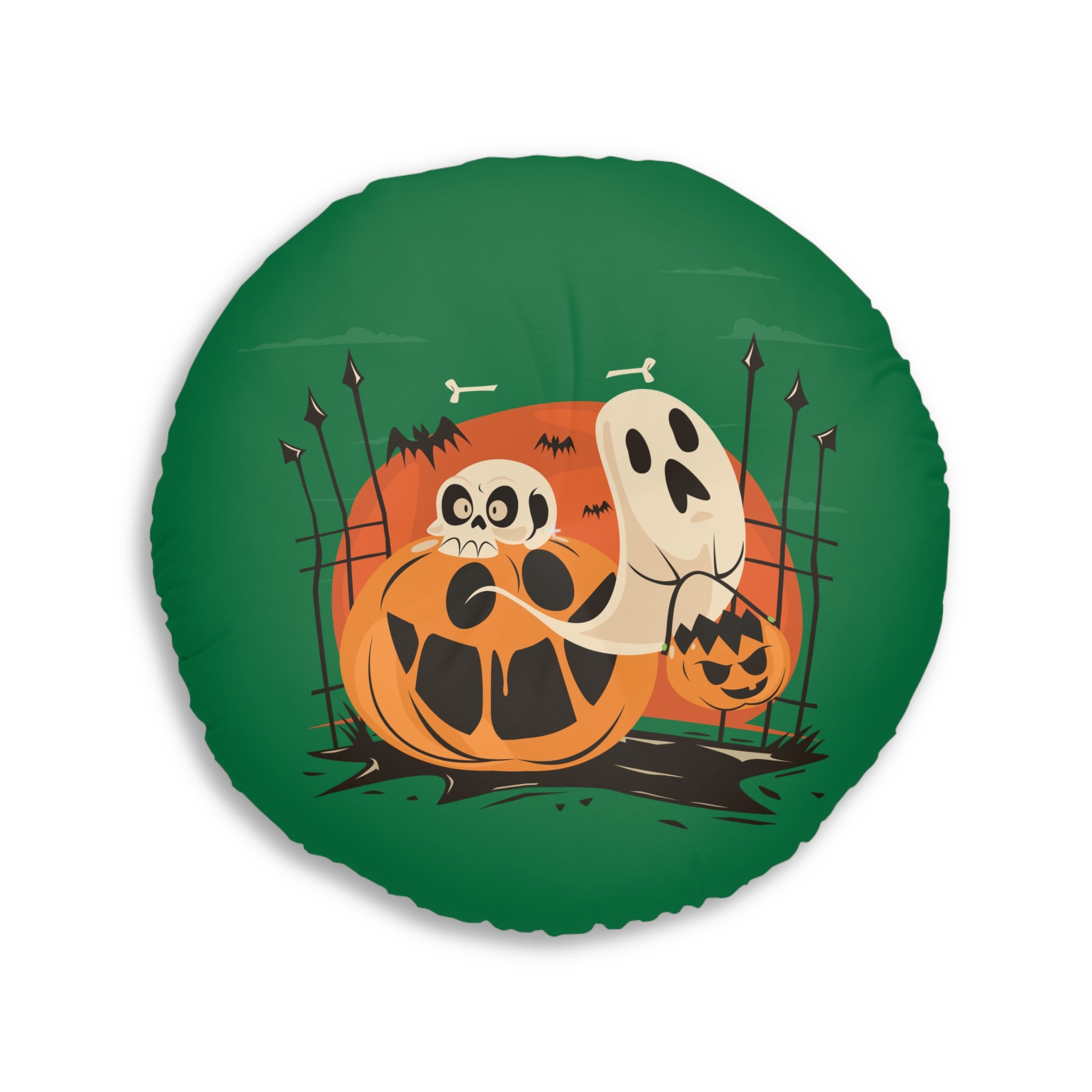 Halloween with Pumpkins | Tufted Floor Pillow, Round