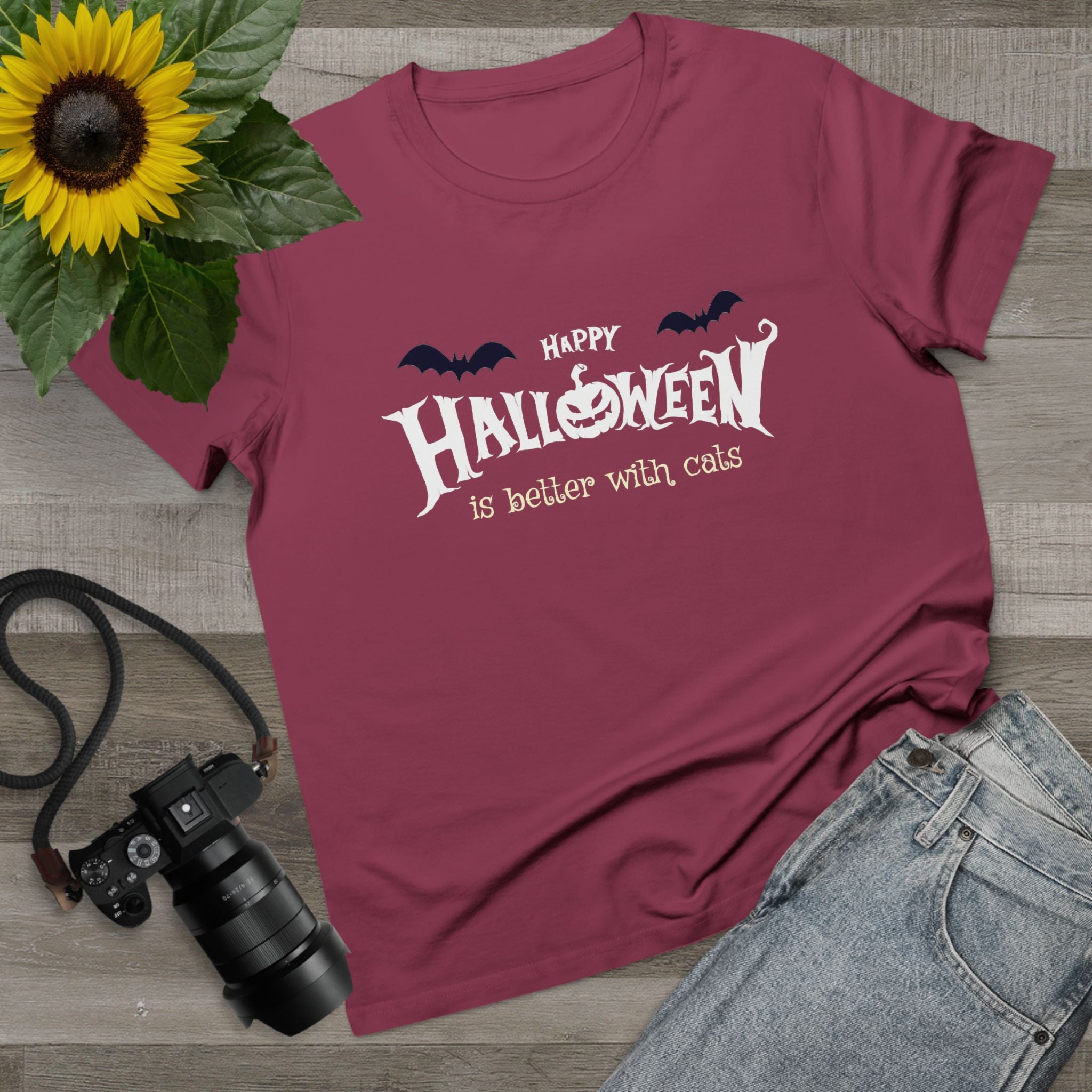 Halloween with Witch's Cats | Women’s Maple Tee