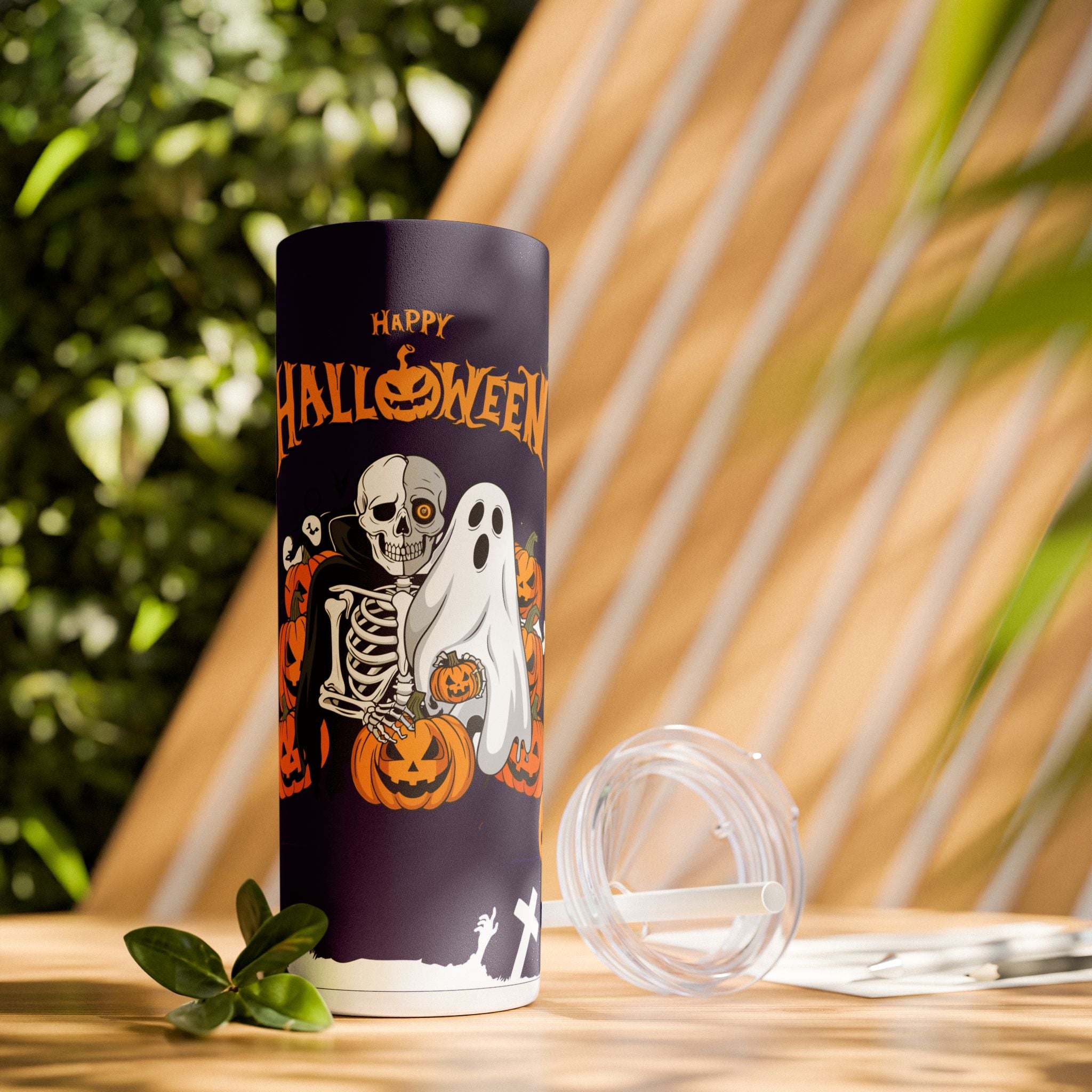 Halloween is Better with Skeleton | Skinny Tumbler with Straw