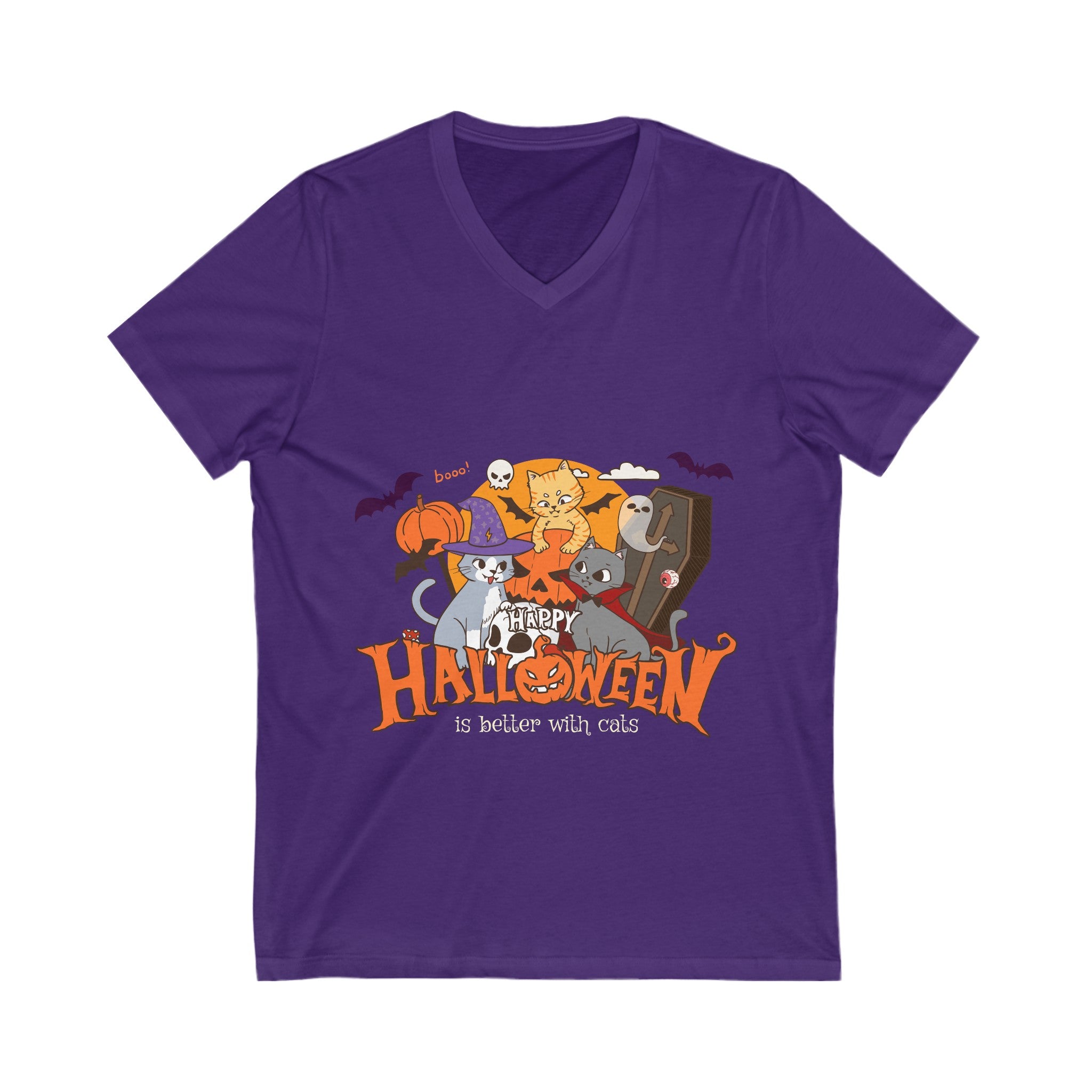 Halloween is Better with Cats | Unisex Jersey Short Sleeve V-Neck Tee
