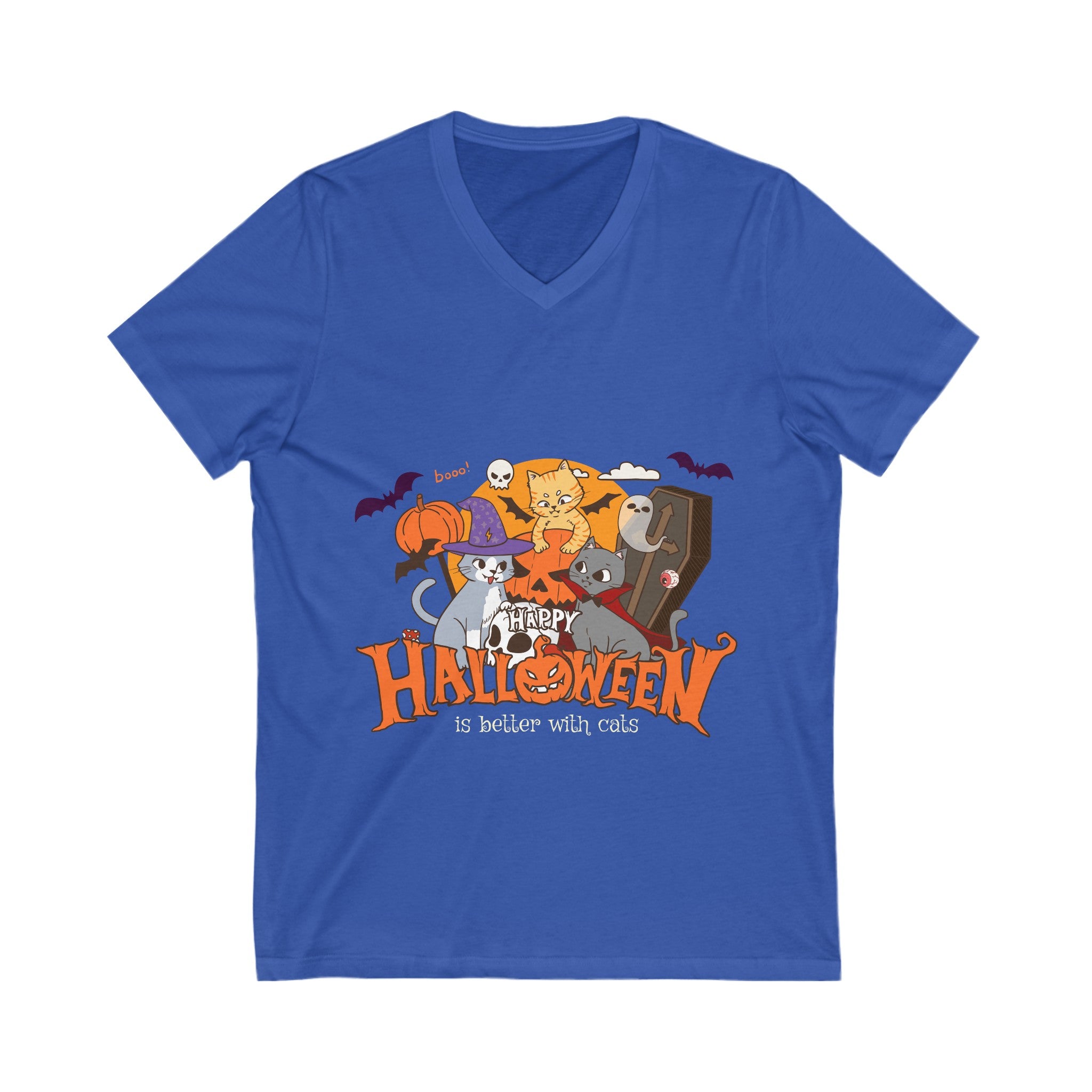 Halloween is Better with Cats | Unisex Jersey Short Sleeve V-Neck Tee