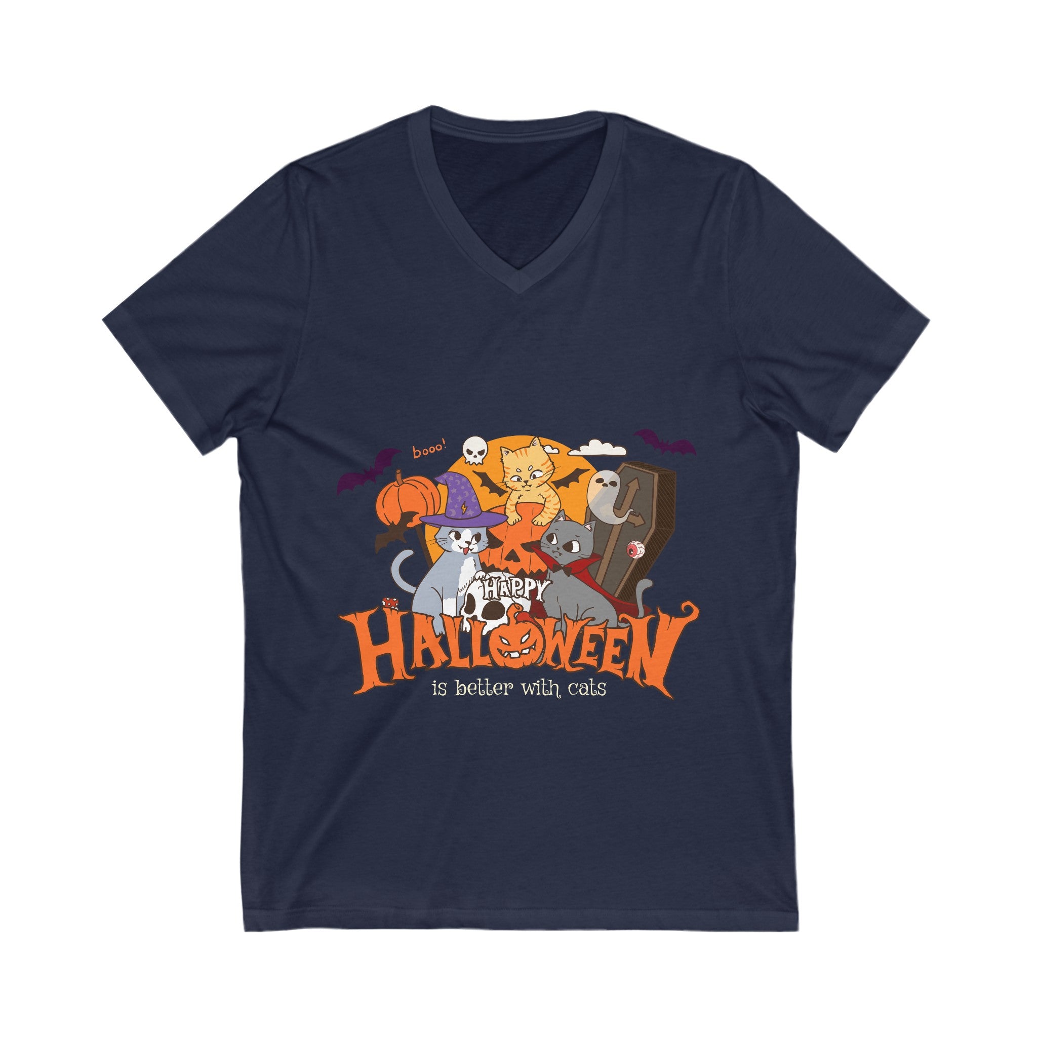 Halloween is Better with Cats | Unisex Jersey Short Sleeve V-Neck Tee