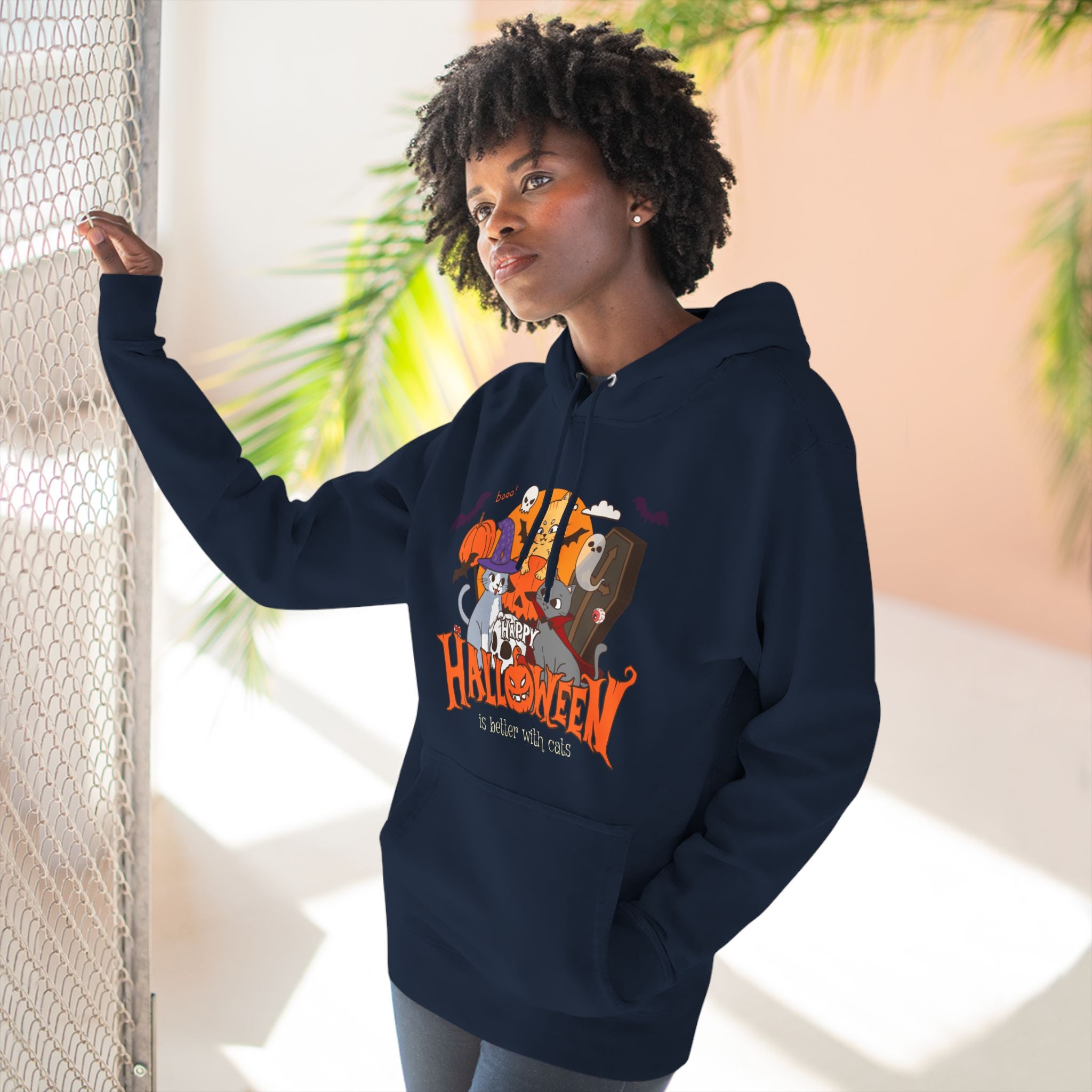Halloween is Better with Cats | Three-Panel Fleece Hoodie