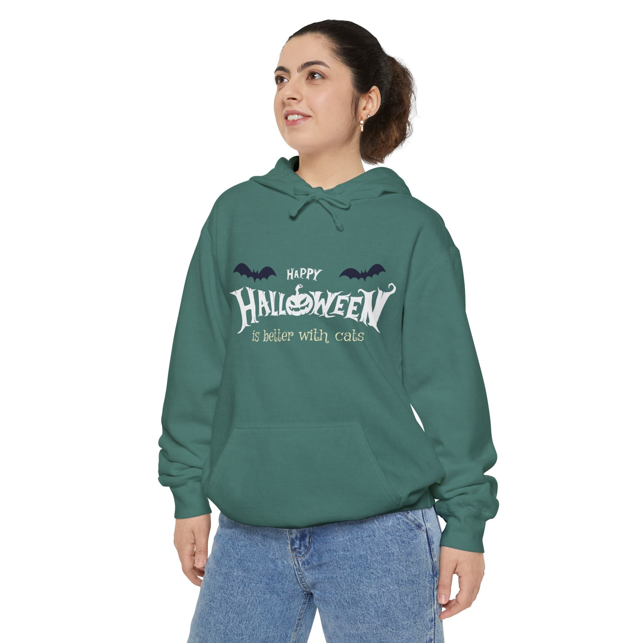 Halloween with Witch's Cats | Unisex Garment-Dyed Hoodie