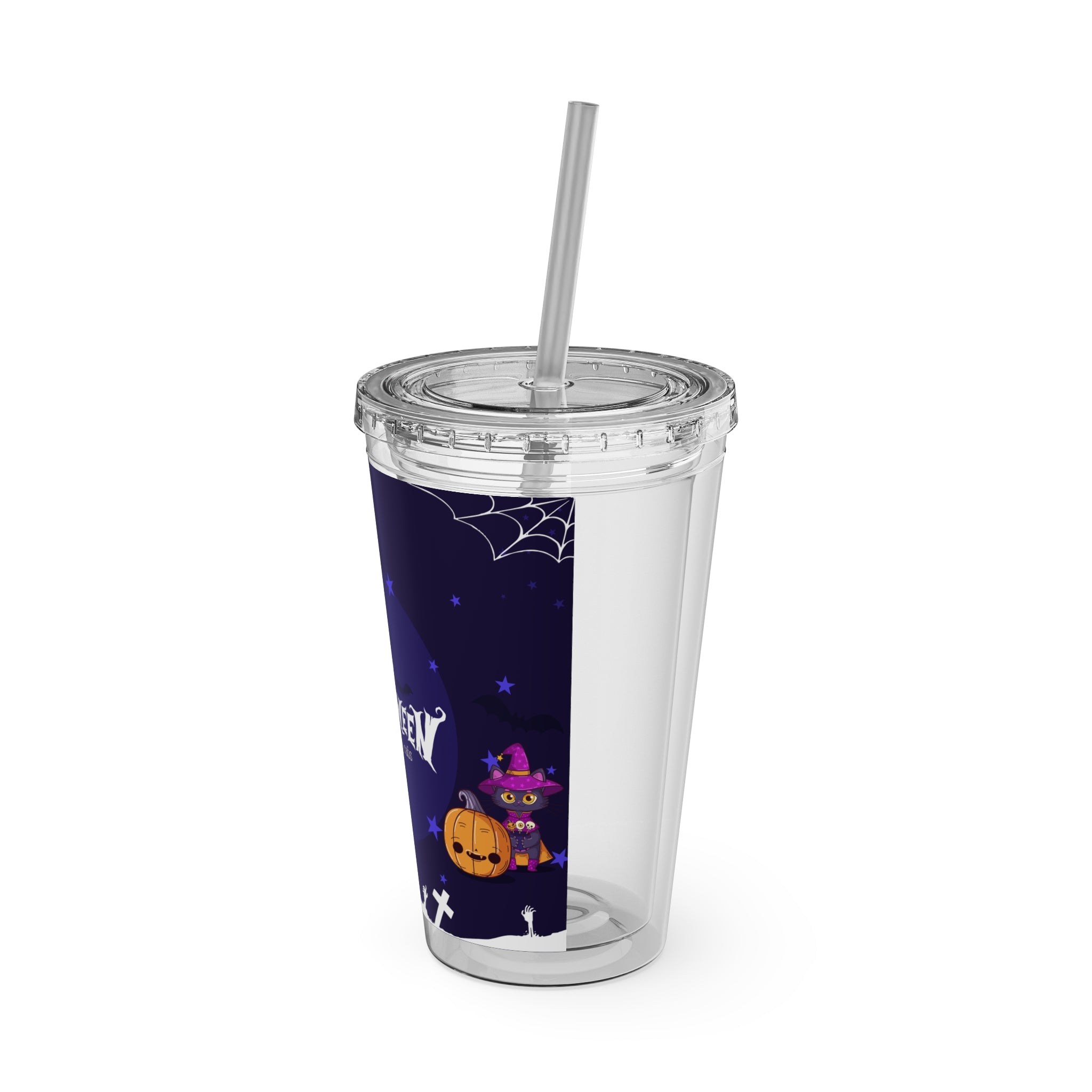Happy Halloween with Witch's Cats | Sunsplash Tumbler with Straw