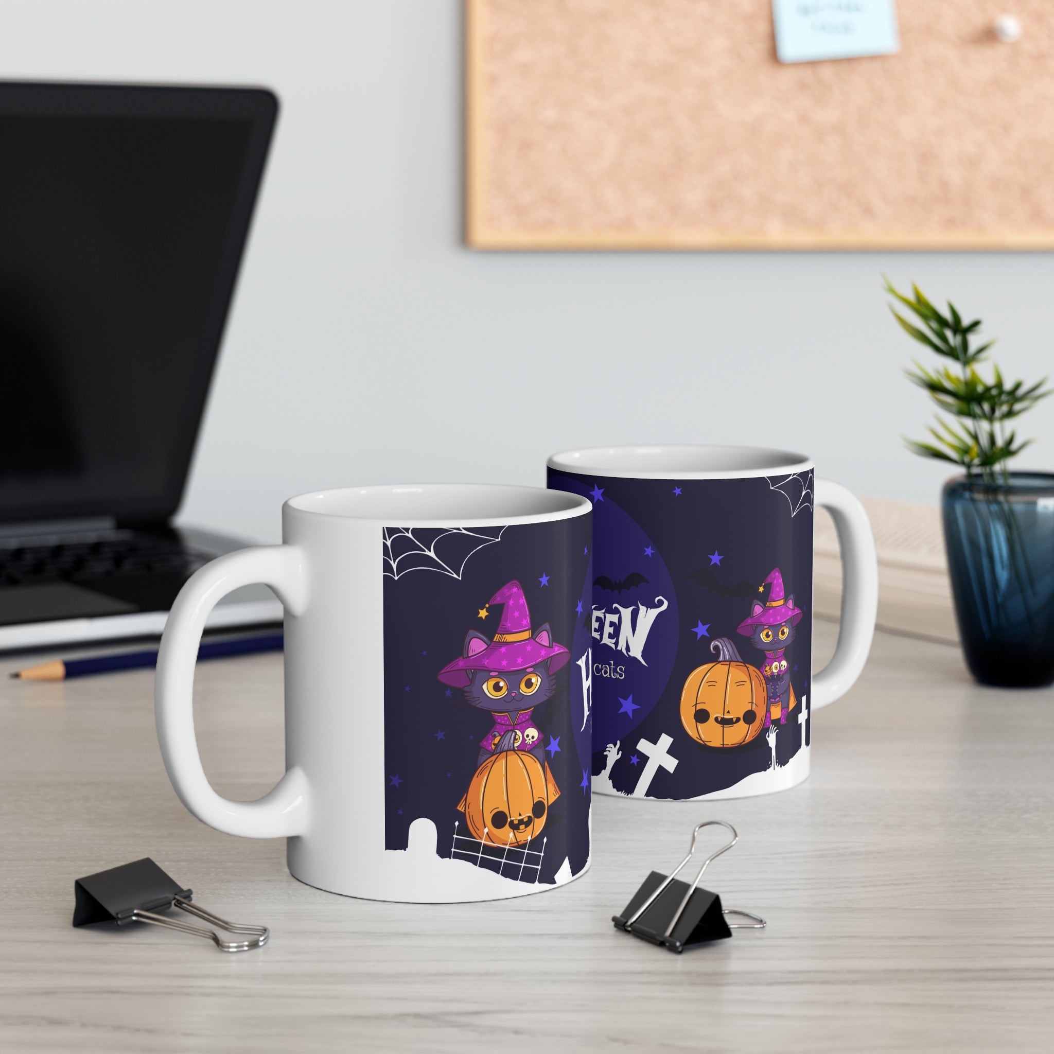 Happy Halloween with Witch's Cats | White Mug