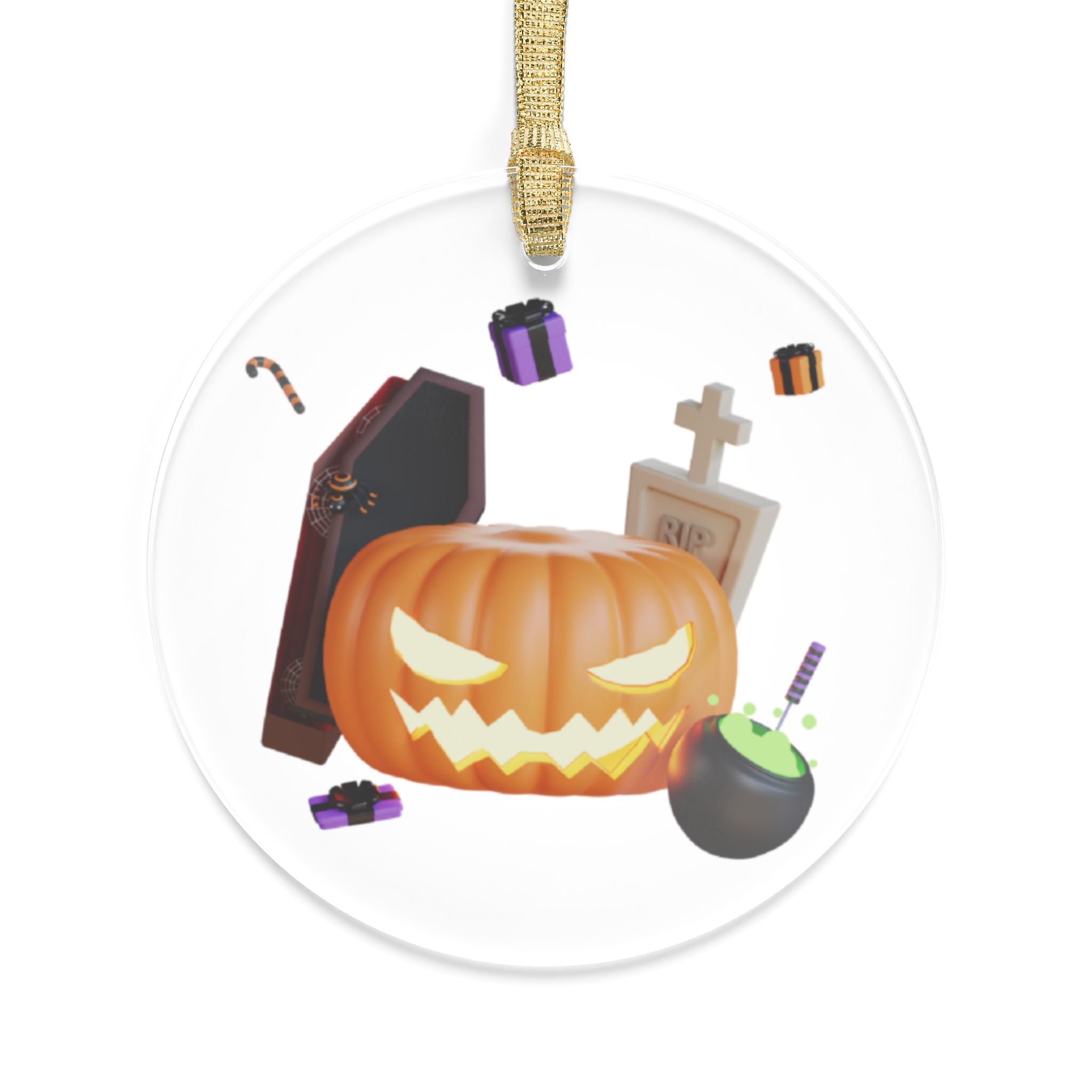 Halloween Glowing Pumpkin and Tombstone | Acrylic Ornaments