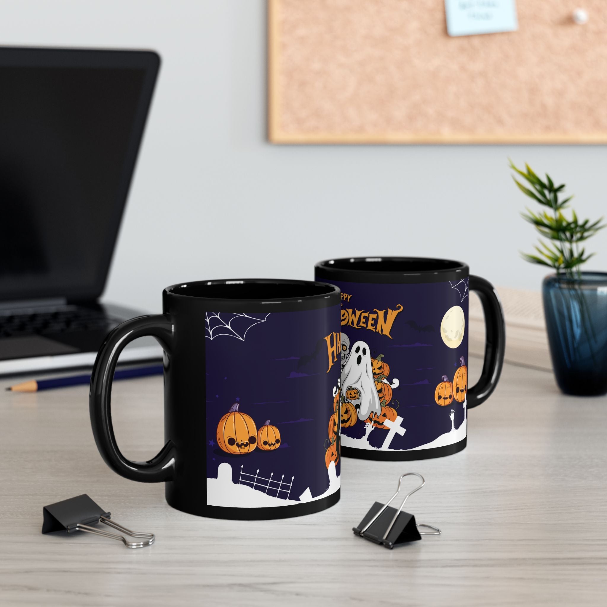 Happy Halloween with Skeleton | Black Mug