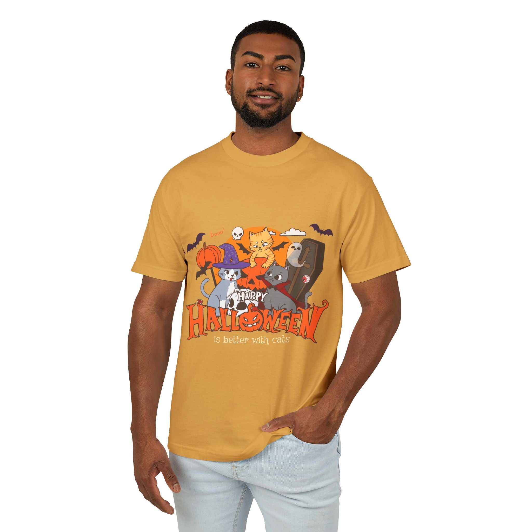 Halloween is Better with Cats | Unisex Garment-Dyed Heavyweight Cotton Tee