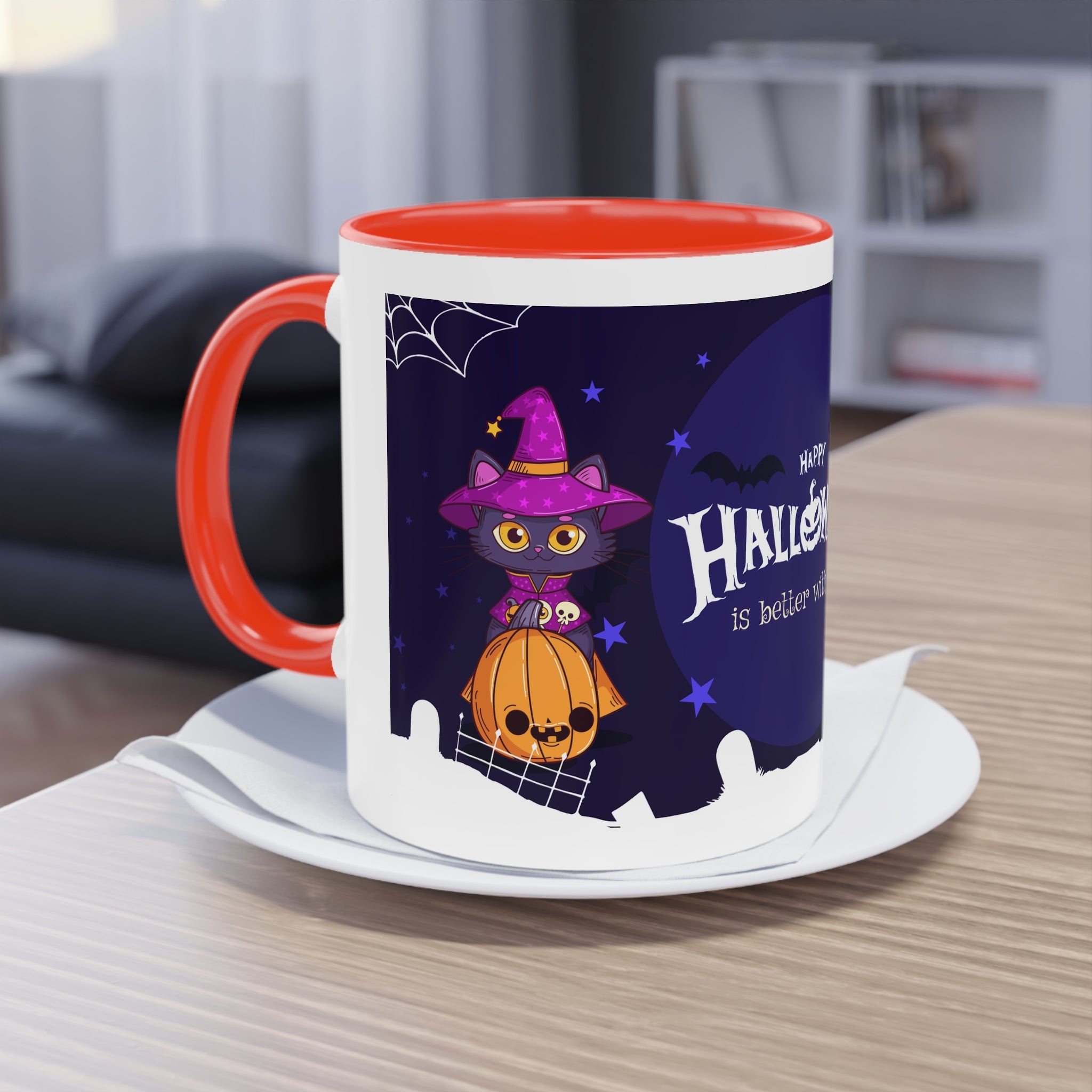 Happy Halloween with Witch's Cats | Two-Tone Coffee Mug