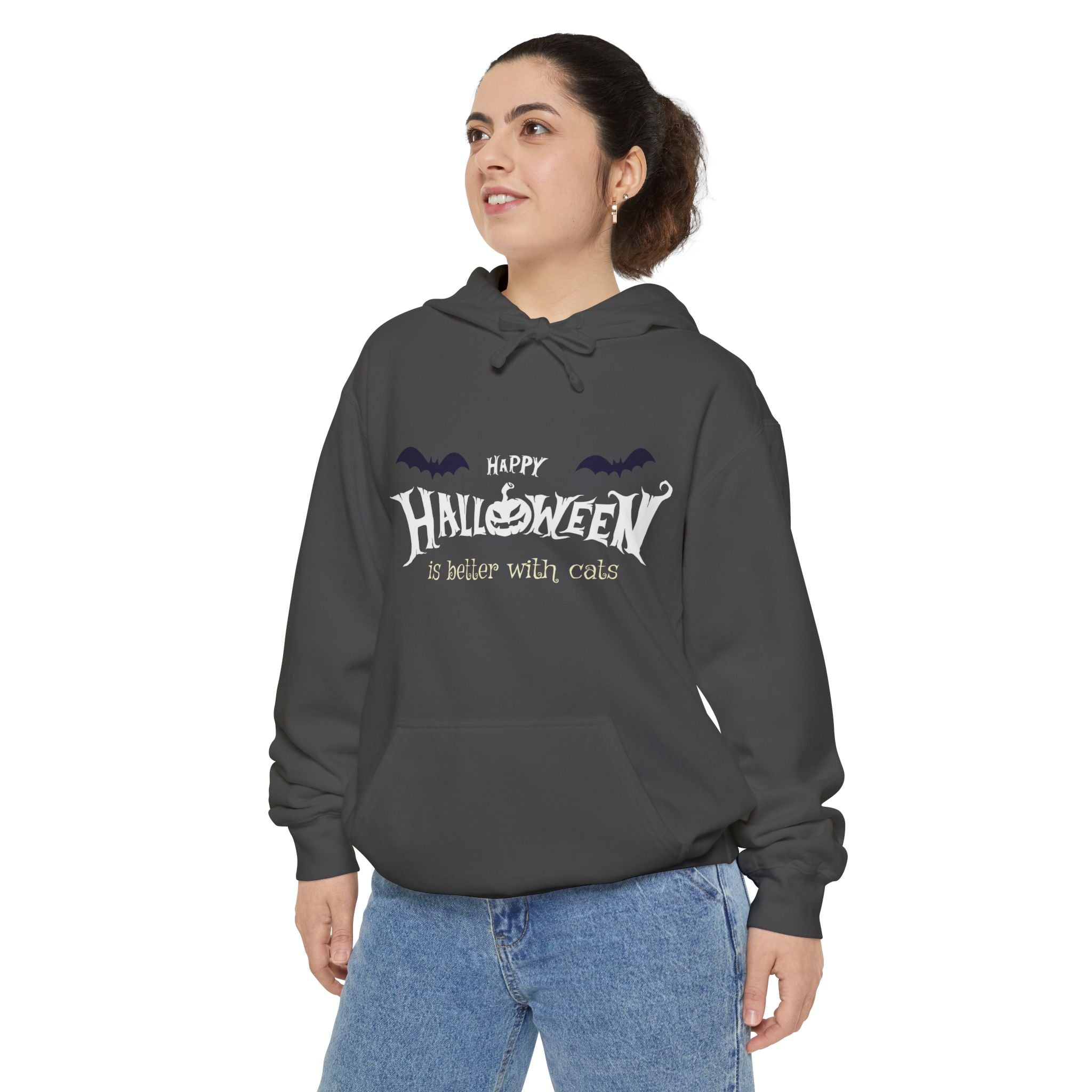 Halloween with Witch's Cats | Unisex Garment-Dyed Hoodie
