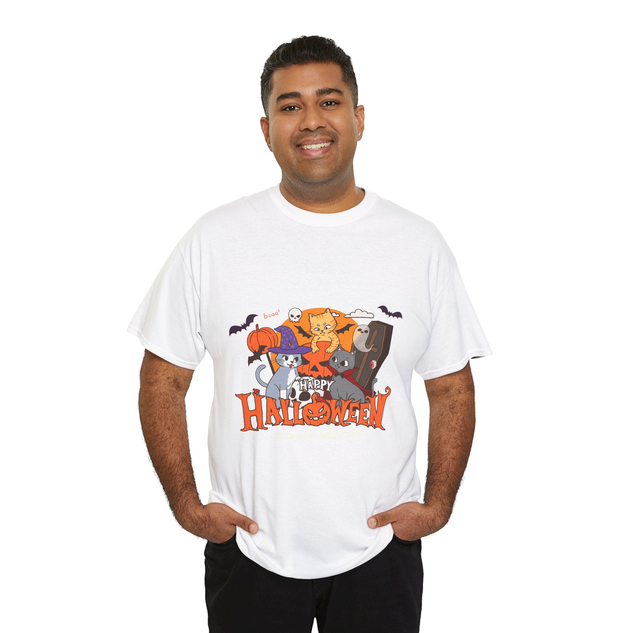 Halloween is Better with Cats | Unisex Heavy Cotton Tee