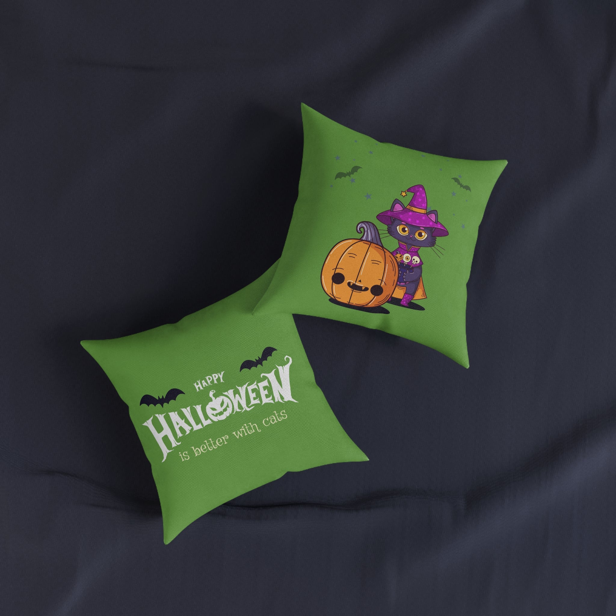 Halloween with Witch's Cats | Square Pillow