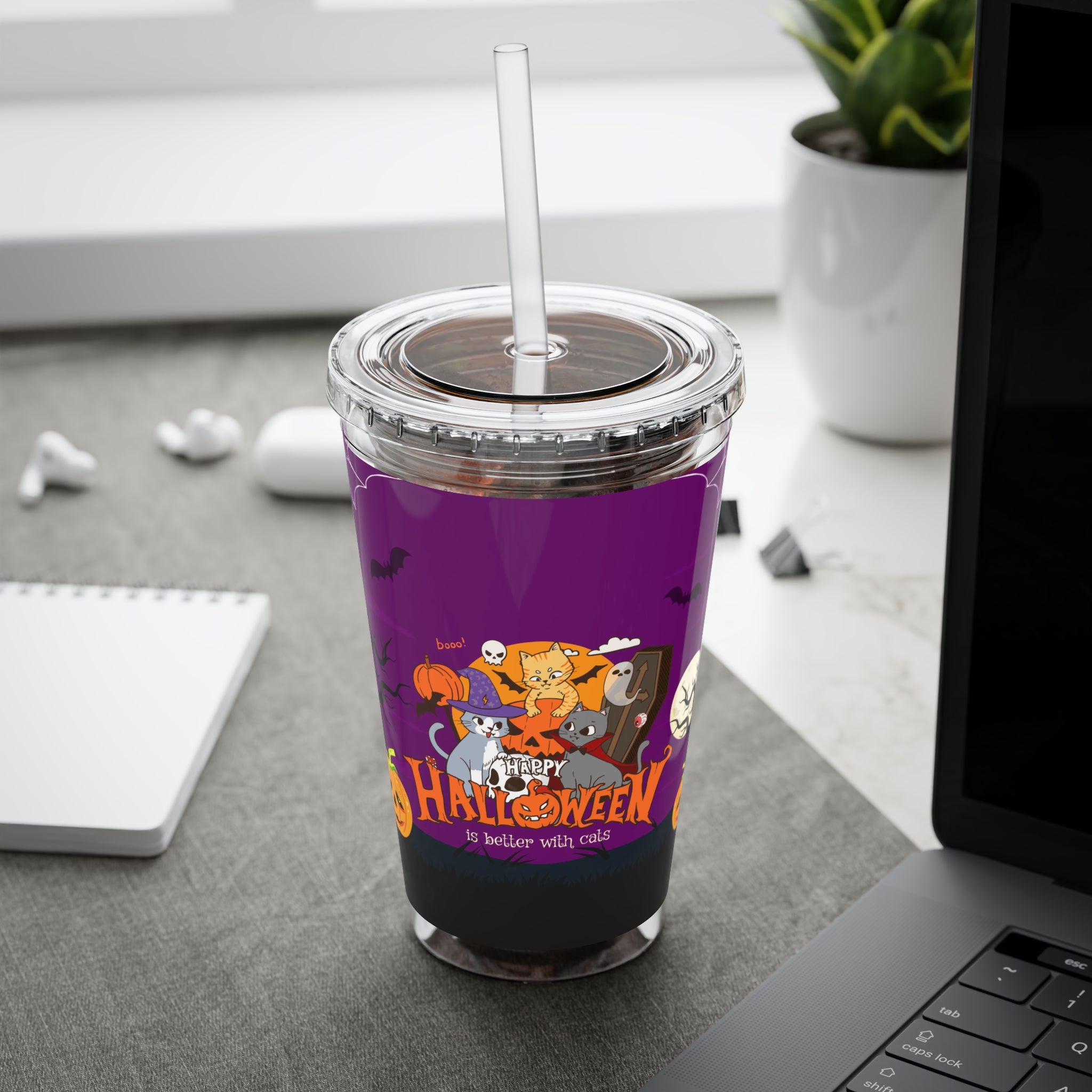 Happy Halloween is Better with Cats | Sunsplash Tumbler with Straw