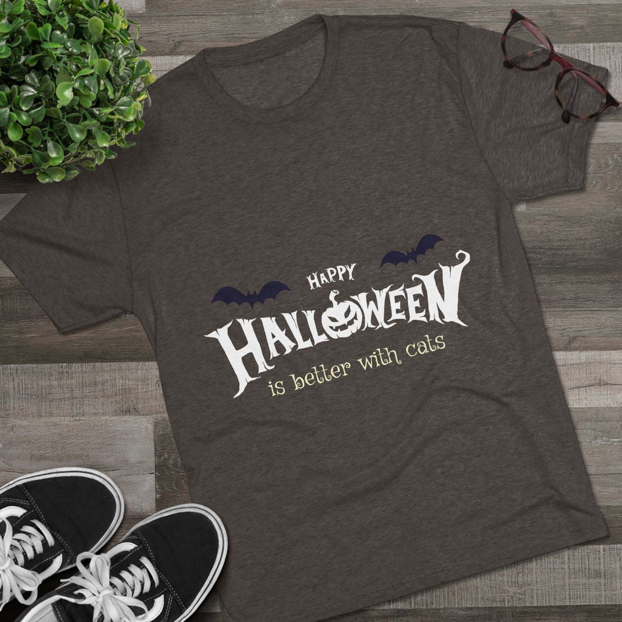 Halloween with Witch's Cats | Unisex Tri-Blend Crew Tee
