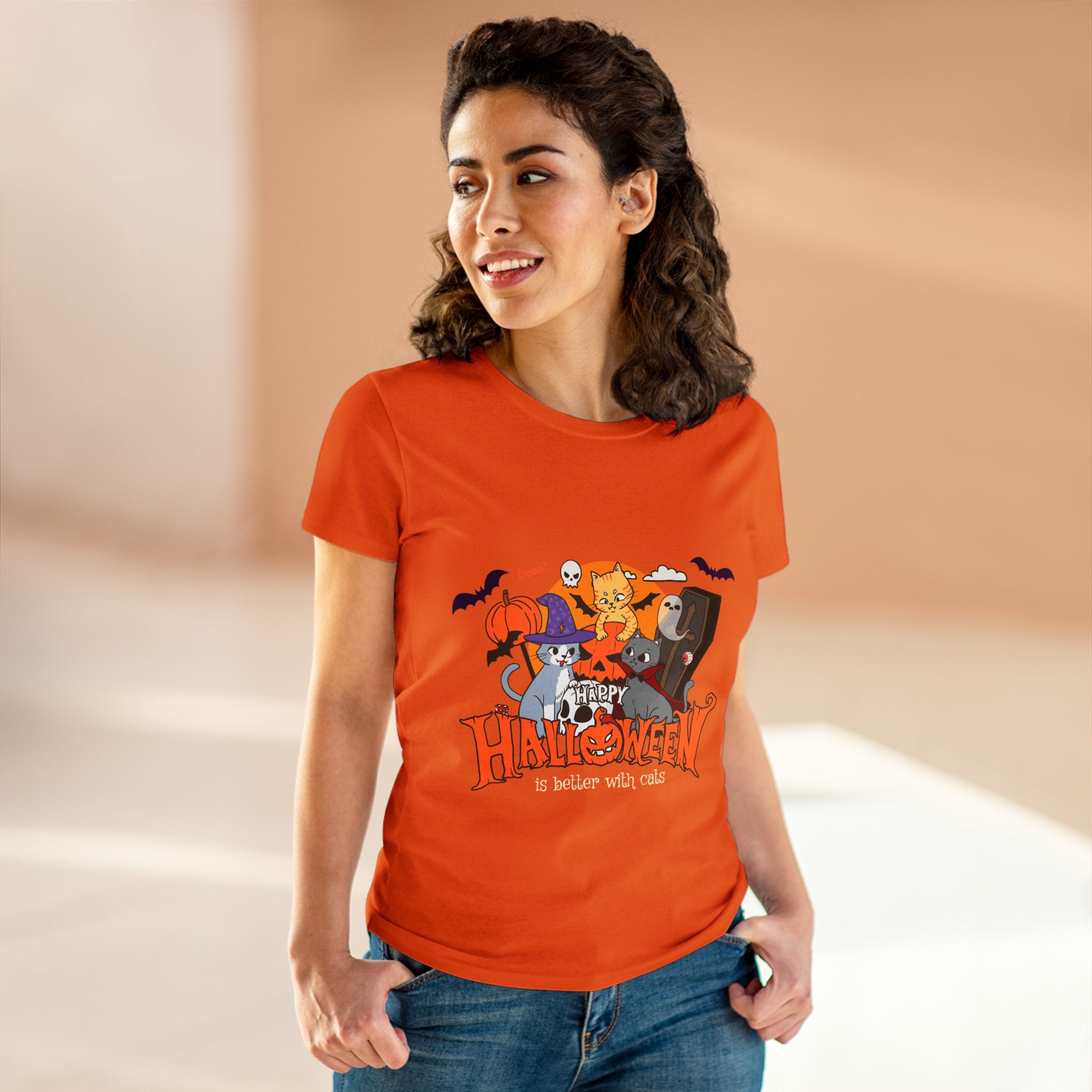 Halloween is Better with Cats | Women's Midweight Cotton Tee