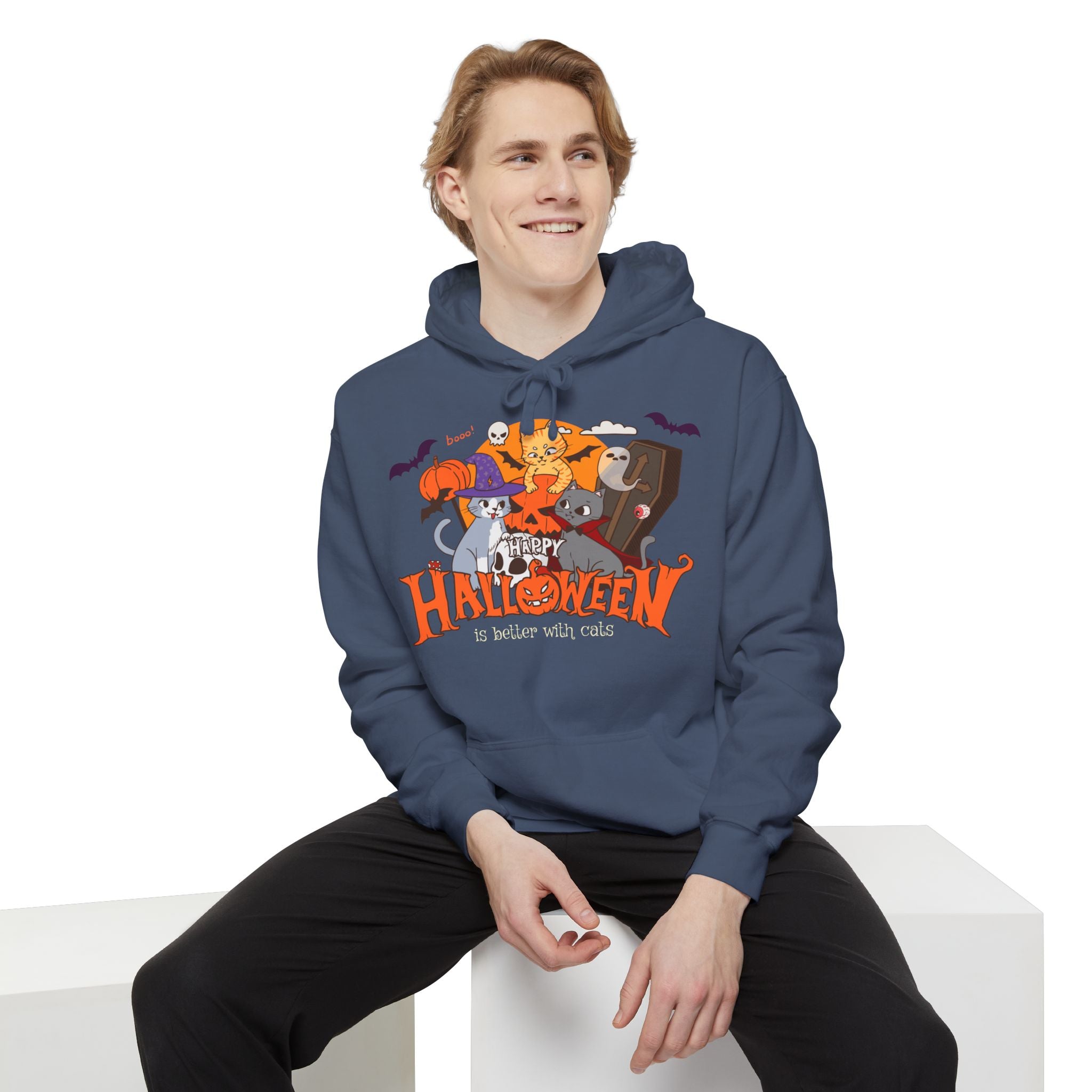 Halloween is Better with Cats | Unisex Garment-Dyed Hoodie