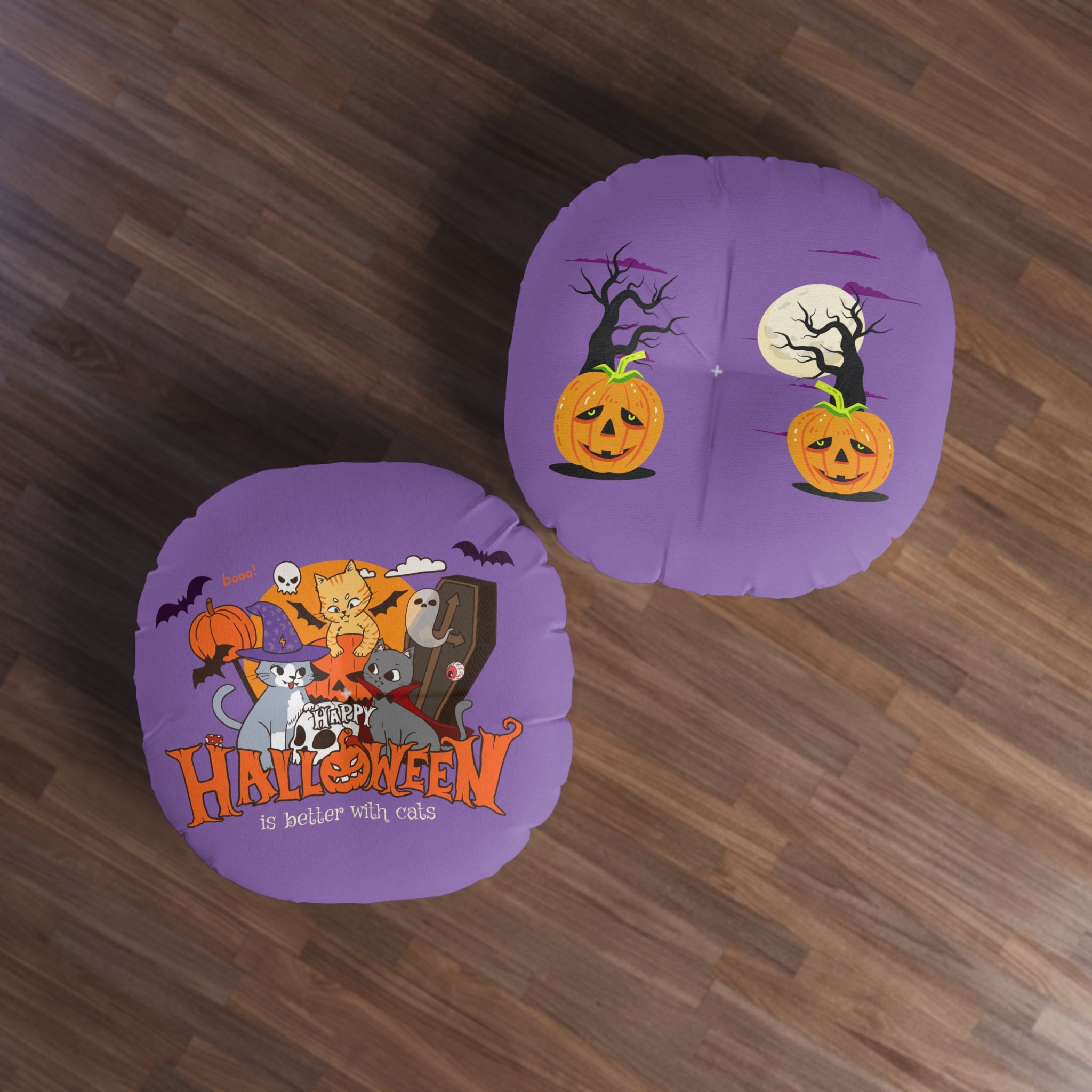 Halloween is Better with Cats | Tufted Floor Pillow, Round