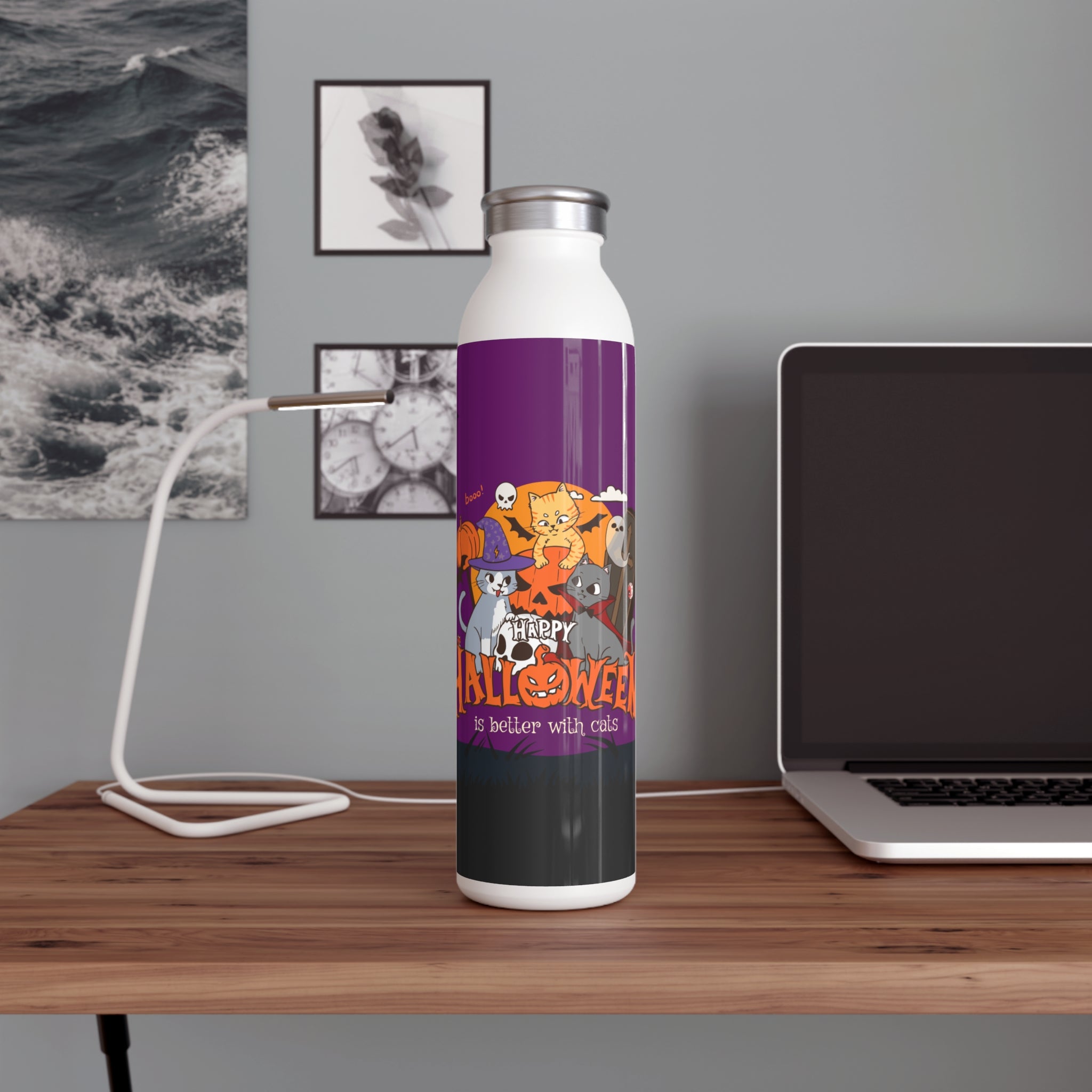 Happy Halloween is Better with Cats | Slim Water Bottle