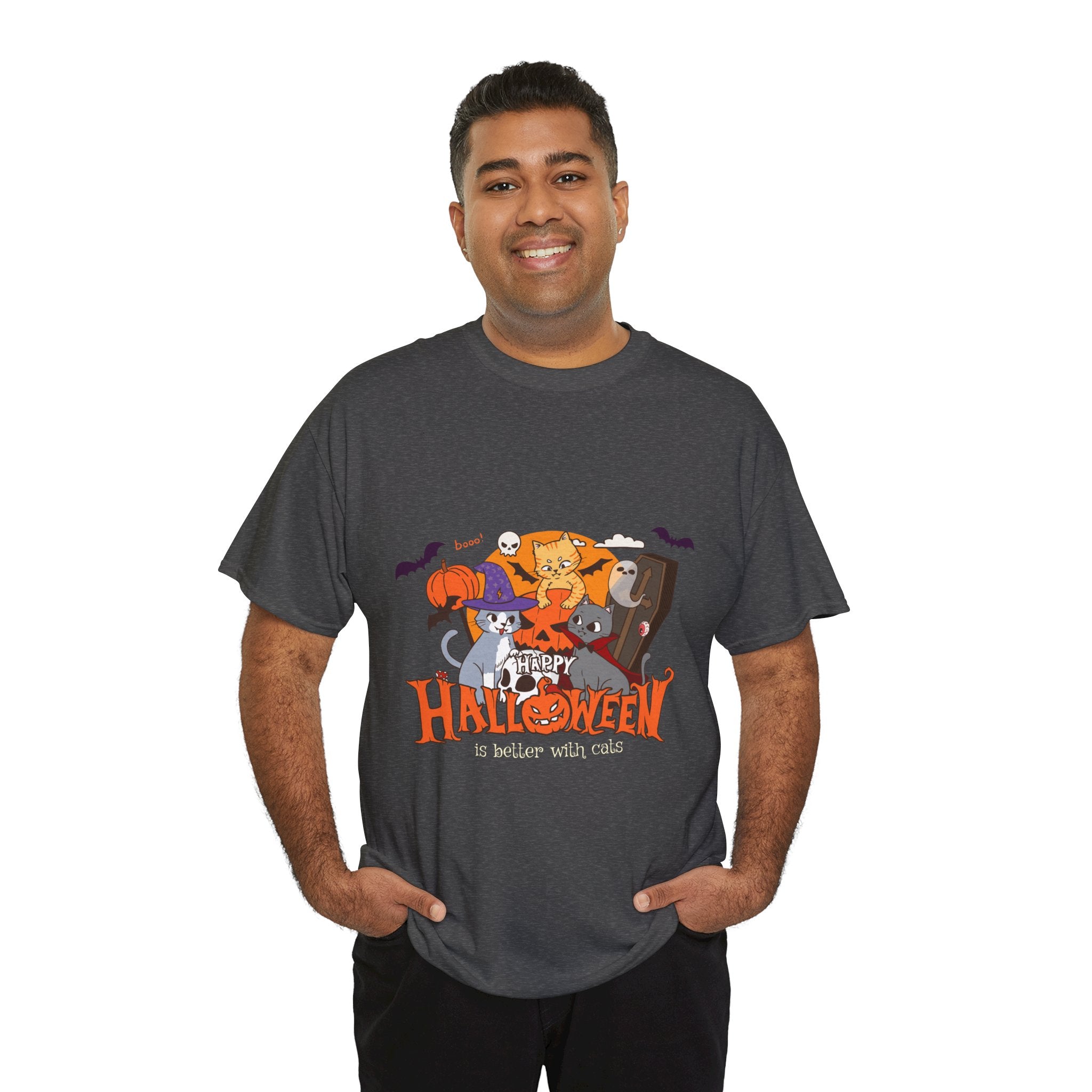 Halloween is Better with Cats | Unisex Heavy Cotton Tee