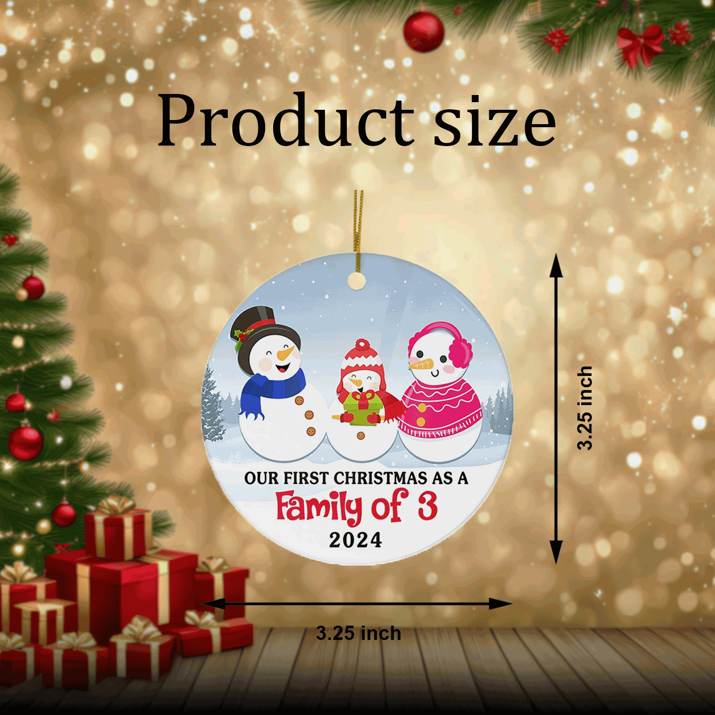 Snowman Family Keepsake | Our First Christmas as a Family of 3 | Ceramic Ornament