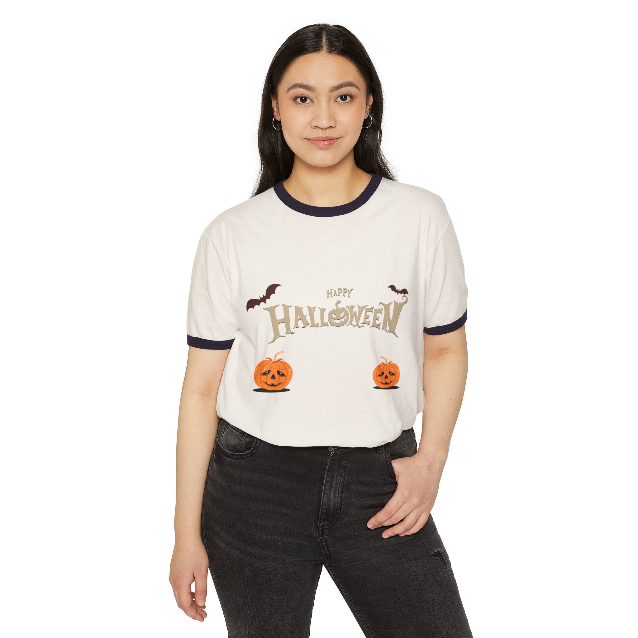 Halloween with Pumpkins | Unisex Cotton Ringer T-Shirt