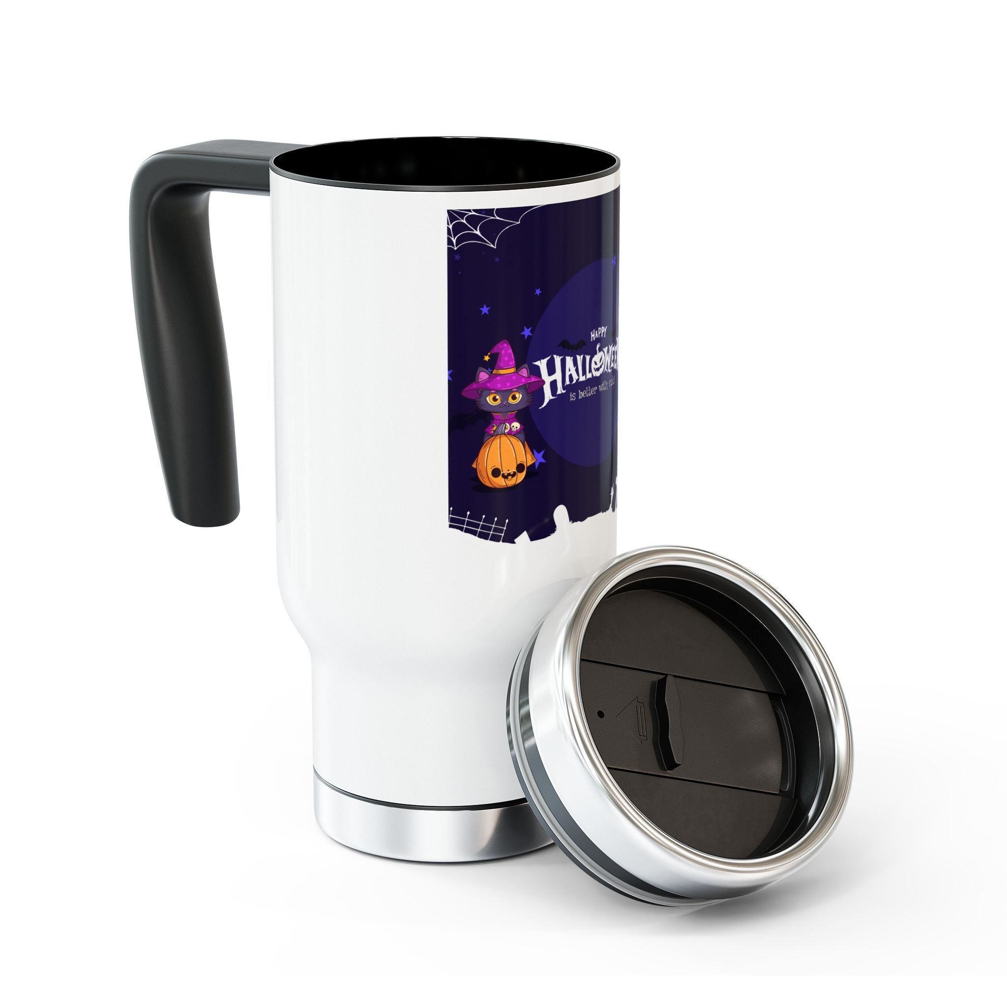 Happy Halloween with Witch's Cats | Stainless Steel Travel Mug with Handle