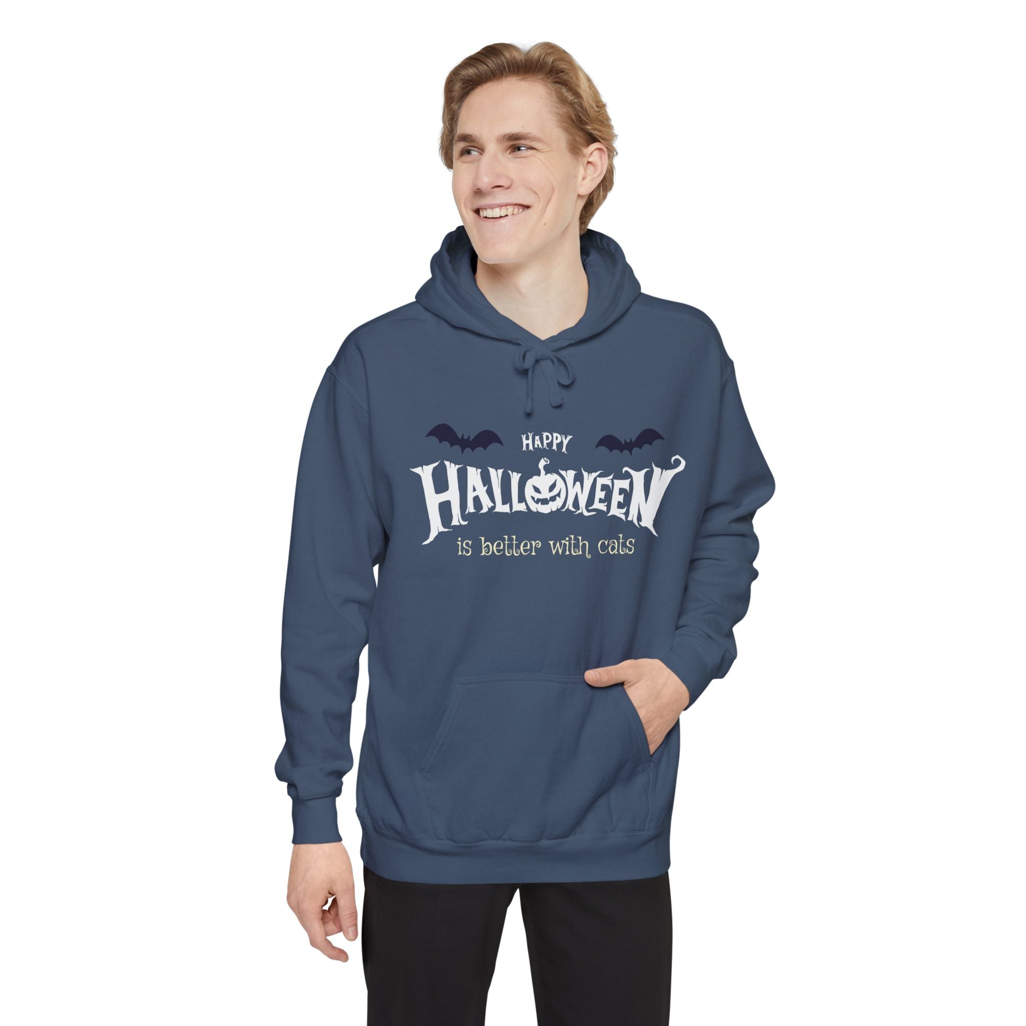 Halloween with Witch's Cats | Unisex Garment-Dyed Hoodie