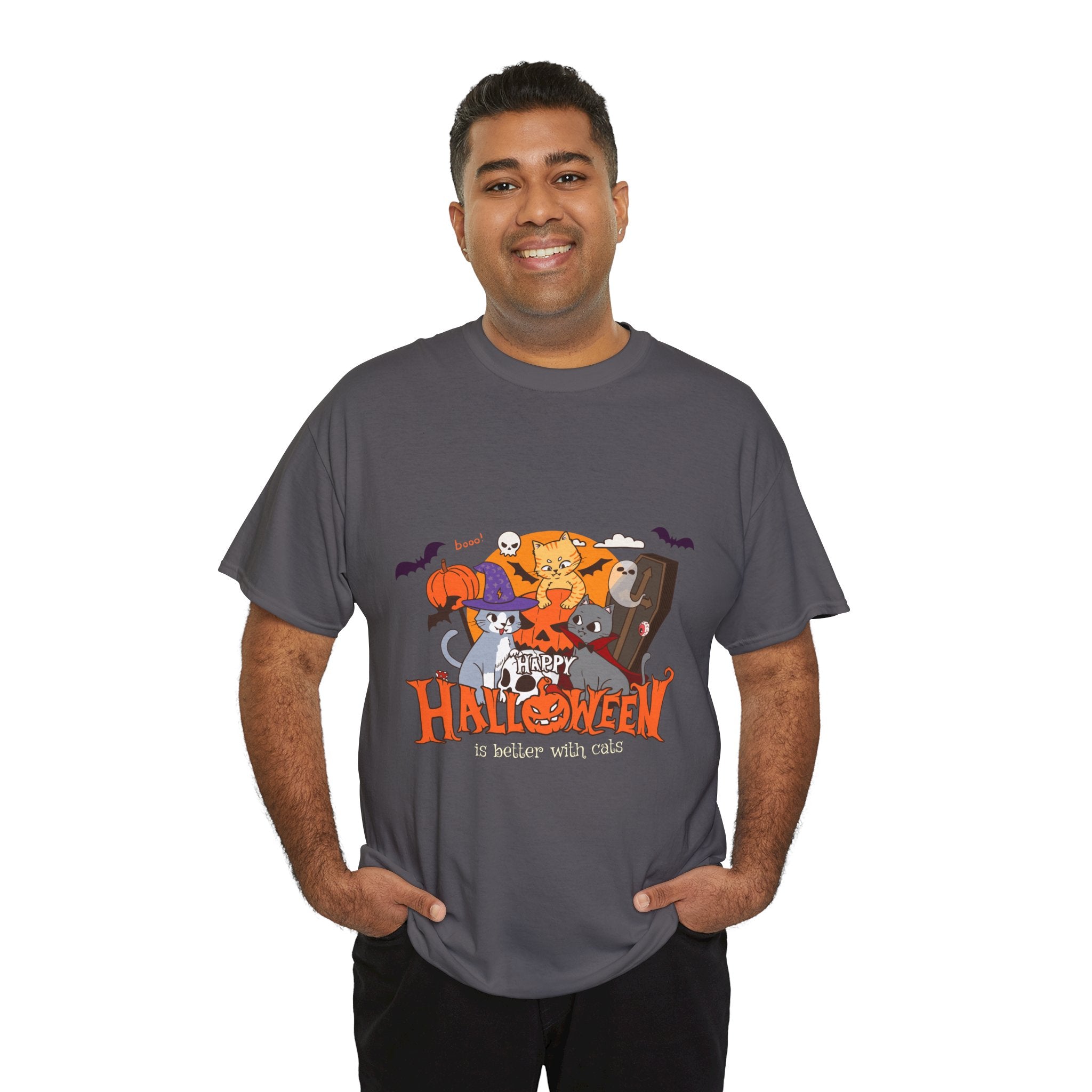 Halloween is Better with Cats | Unisex Heavy Cotton Tee