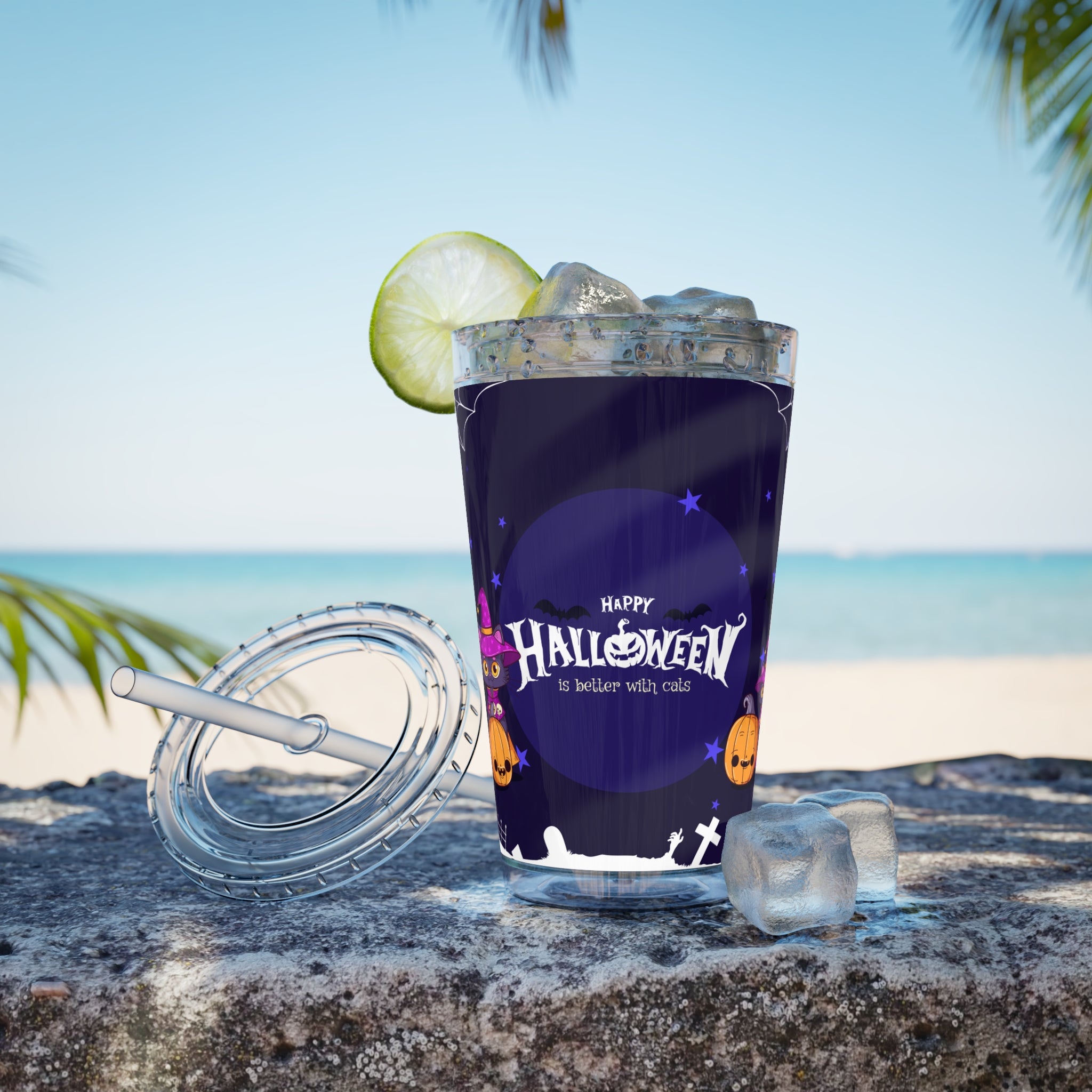 Happy Halloween with Witch's Cats | Sunsplash Tumbler with Straw