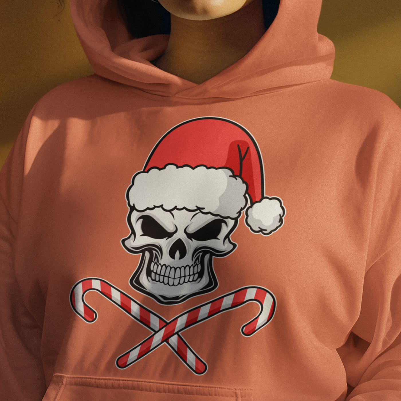Skull with Santa Hat and Candy Canes | Edgy Christmas | Unisex Hoodie
