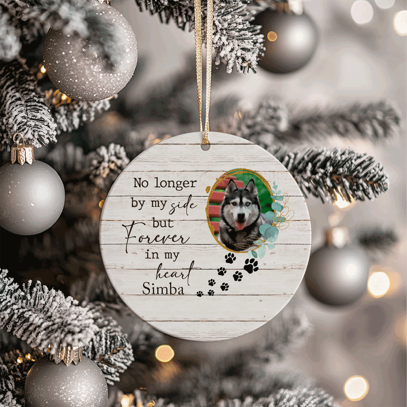 Pet Memorial | 'No Longer By My Side, Forever in My Heart' | Christmas | Ceramic Ornament