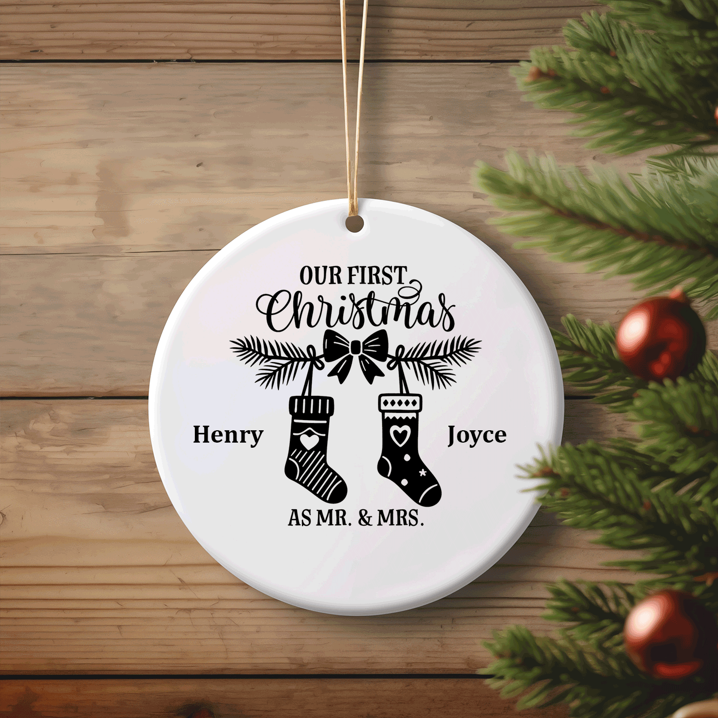 Our First Christmas as Mr. & Mrs. | Newlywed Keepsake | Ceramic Ornament