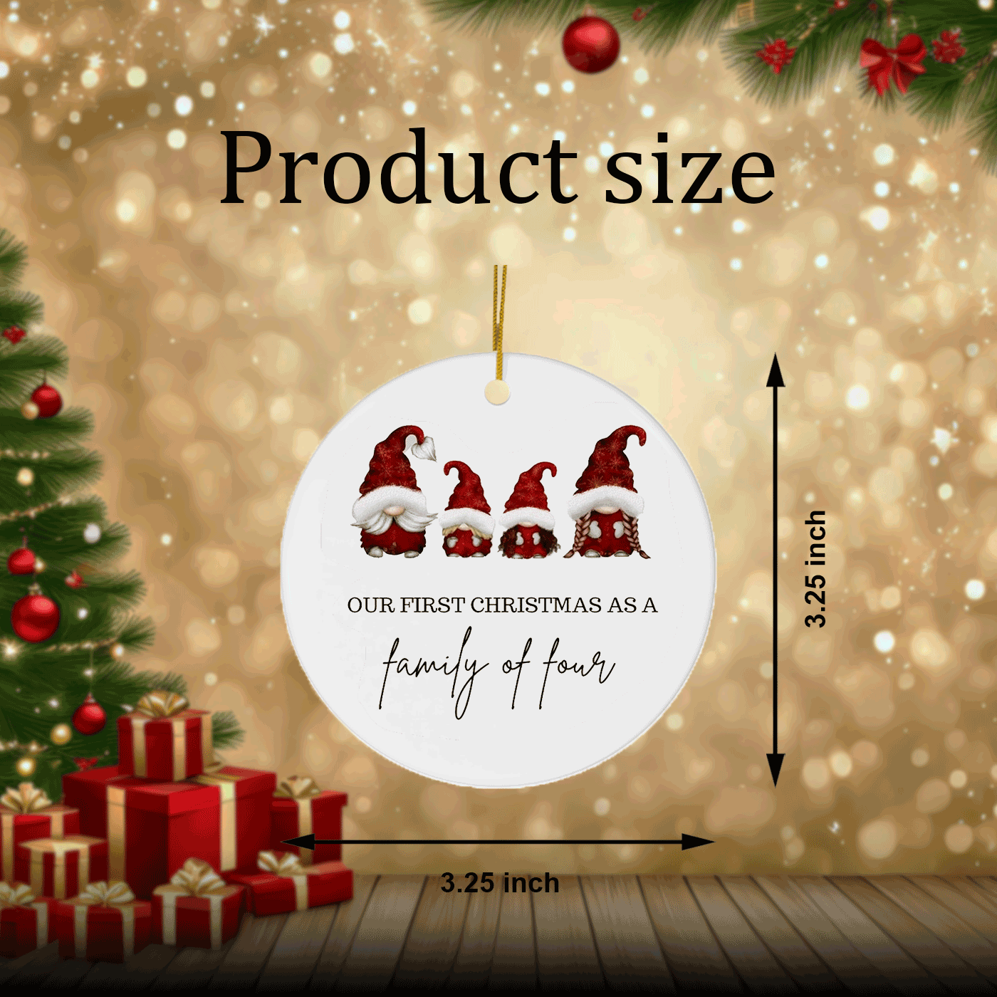 Family of Four | First Christmas Gnome | Ceramic Ornament