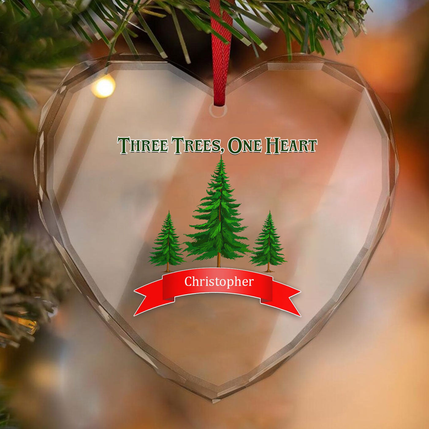 Three Trees, One Heart | A Symbol of Family Unity Christmas | Glass Ornament